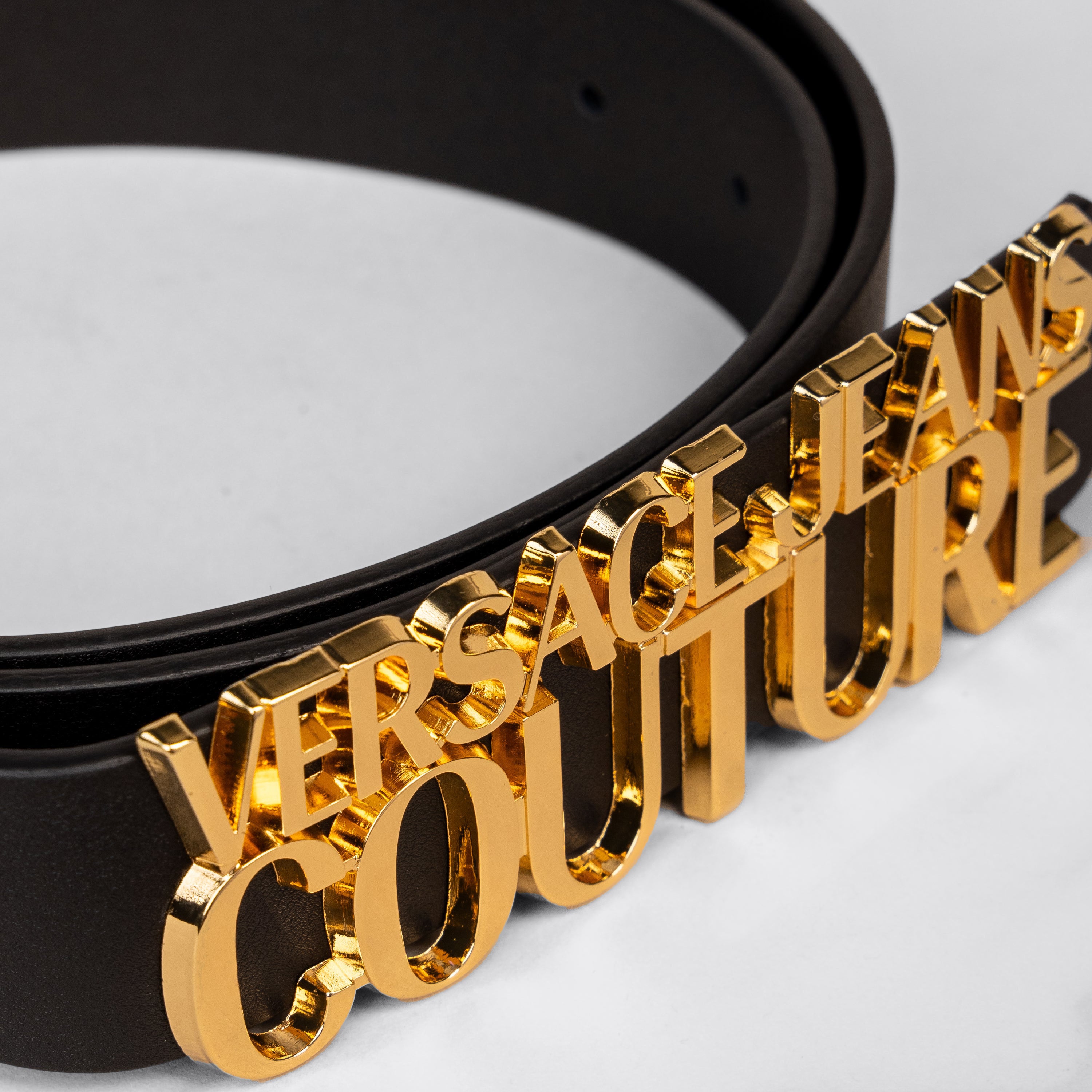 Cinturón Negro Versace Couture Dorado Plaque