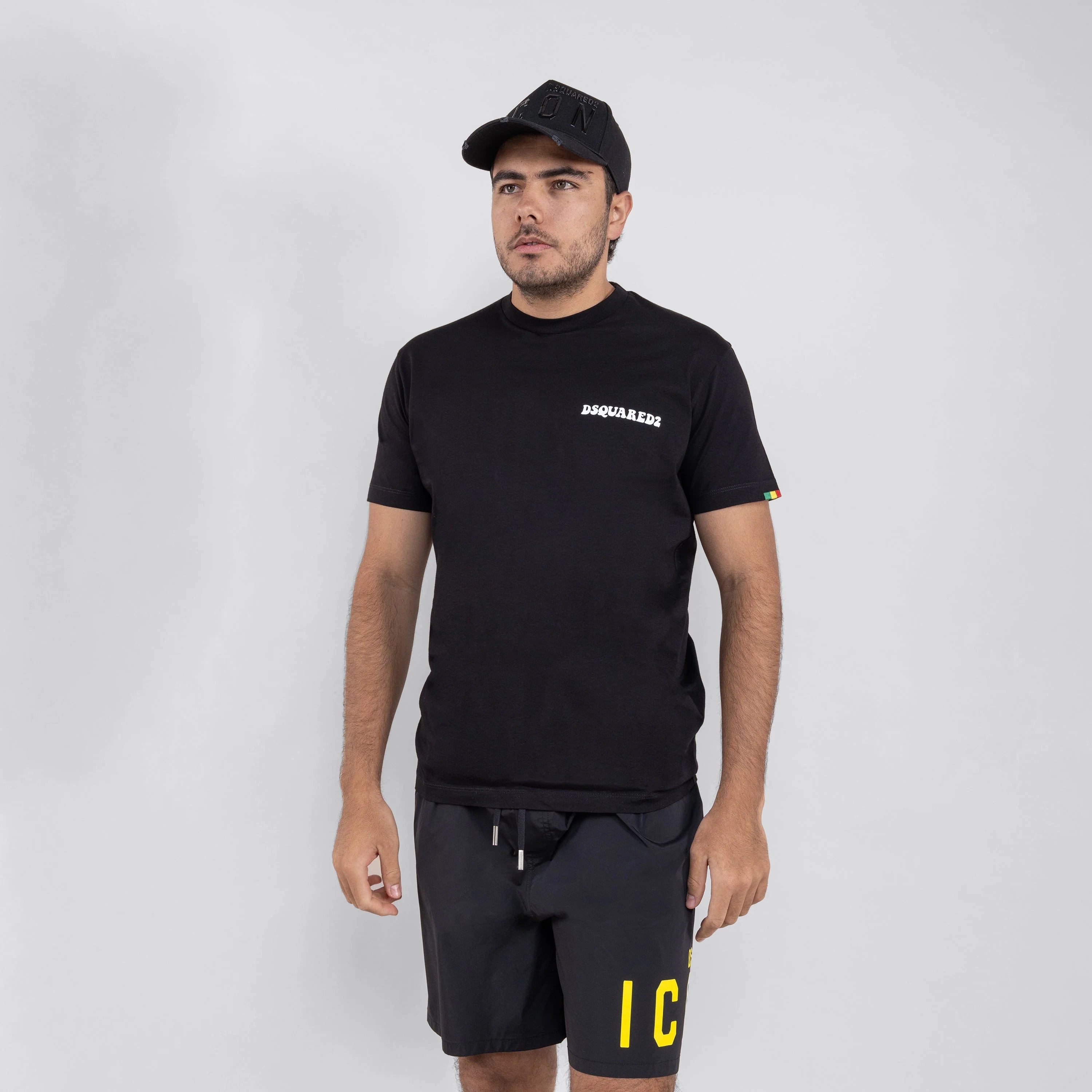 Pantaloneta Negra Dsquared2 Amarillo Icon Long