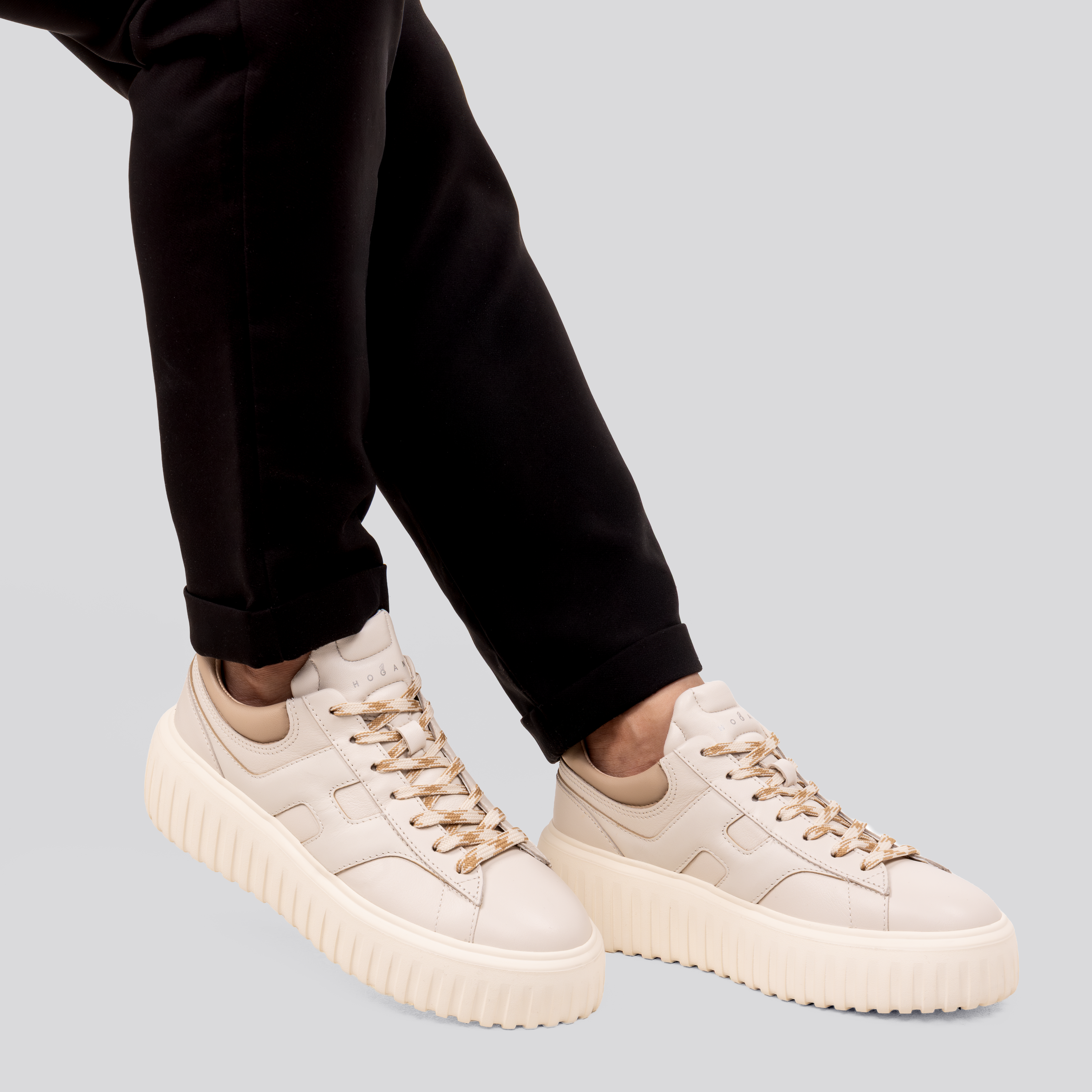 Sneakers Beige Hogan H Stripes Allacciato