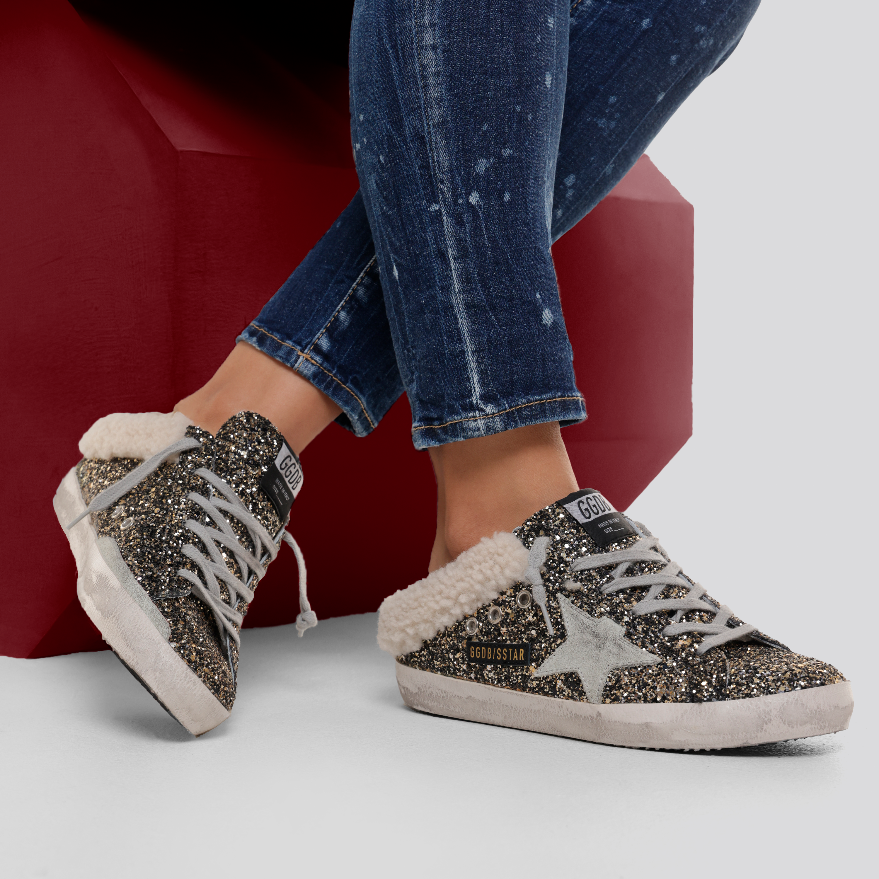 Sneaker Black Gold Golden Goose Super-Star Sabot Glitter