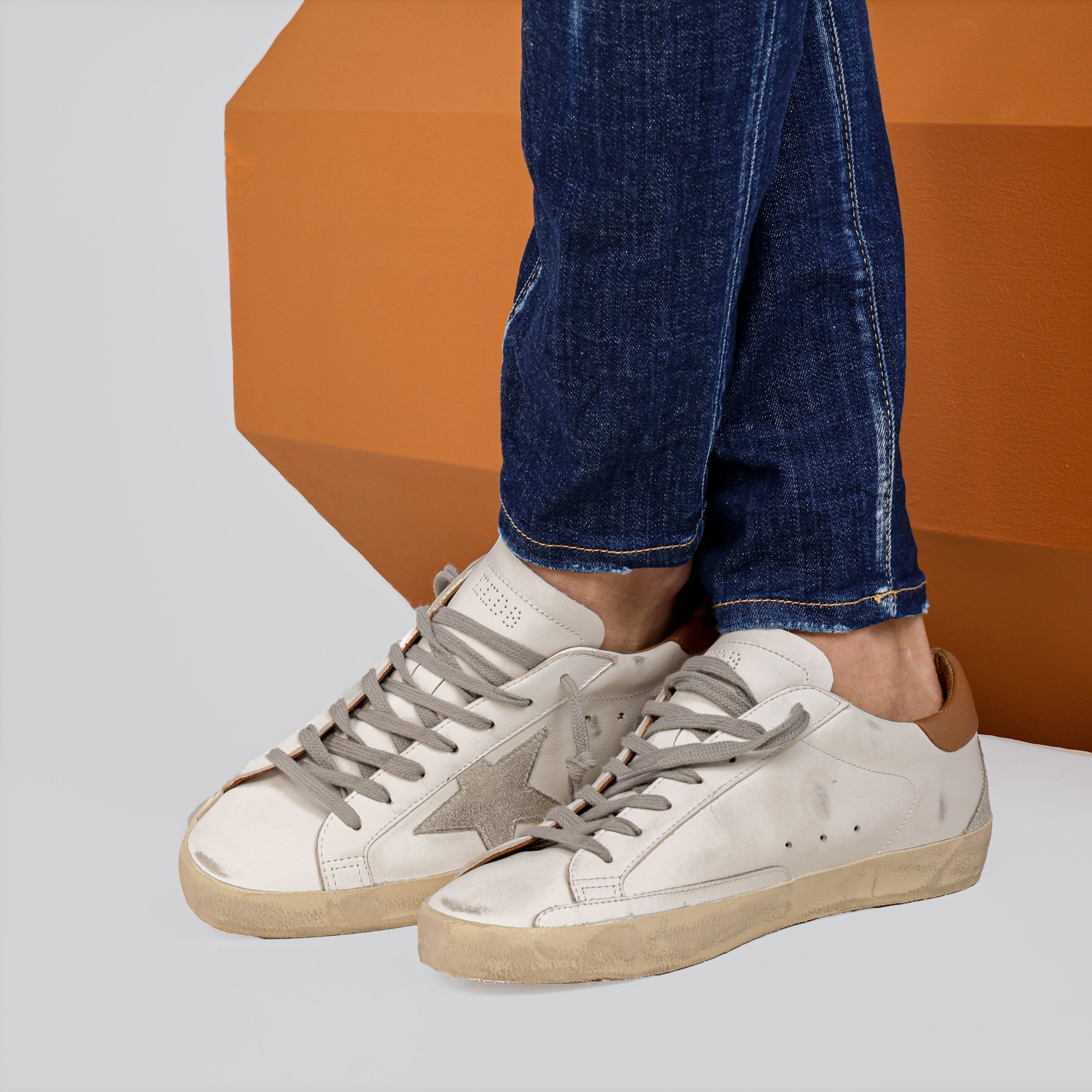 Sneakers Blanco Naranja Golden Goose Super-Star Leather Upper