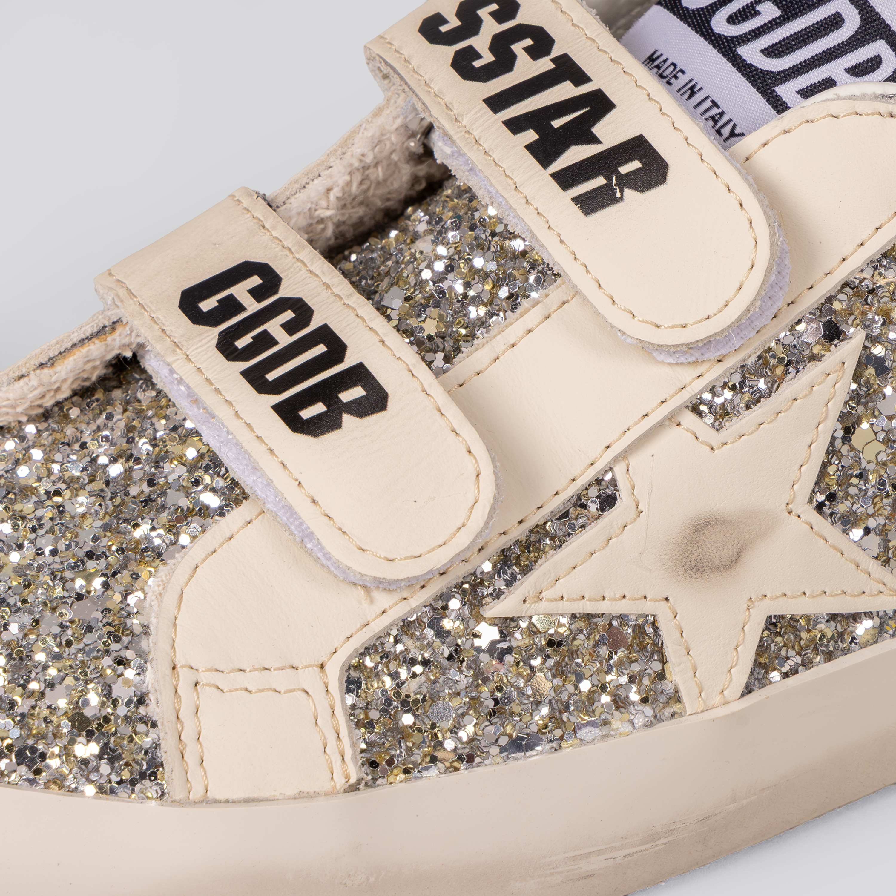 Sneakers Beige Golden Goose Velcro Super-Star Glitter