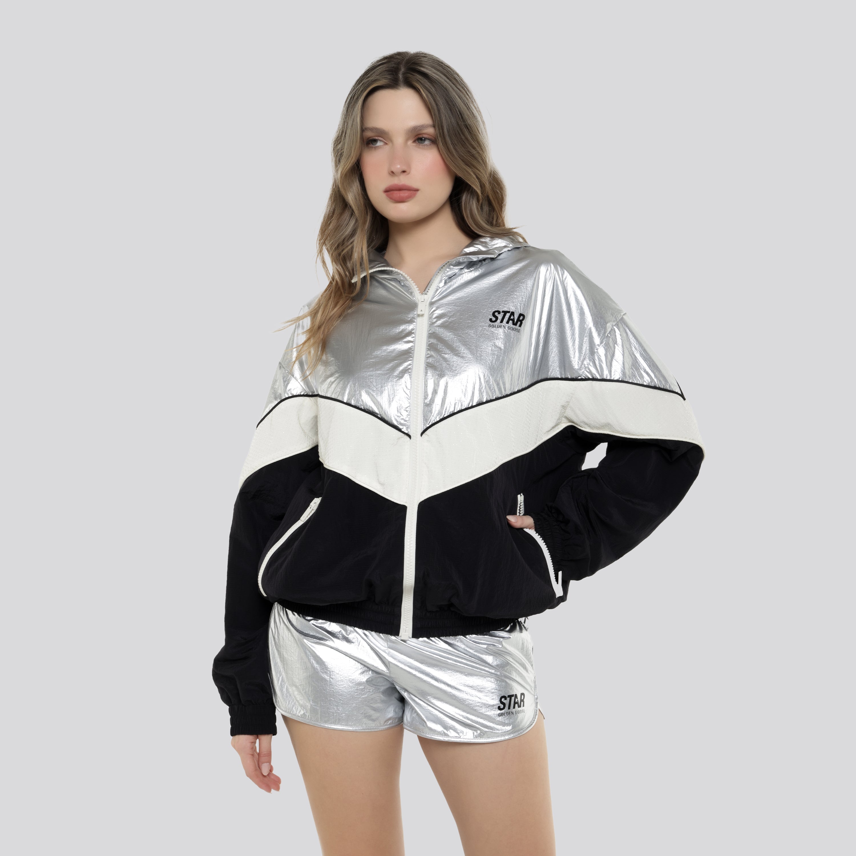 Chaqueta Plateada Golden Goose Bomber