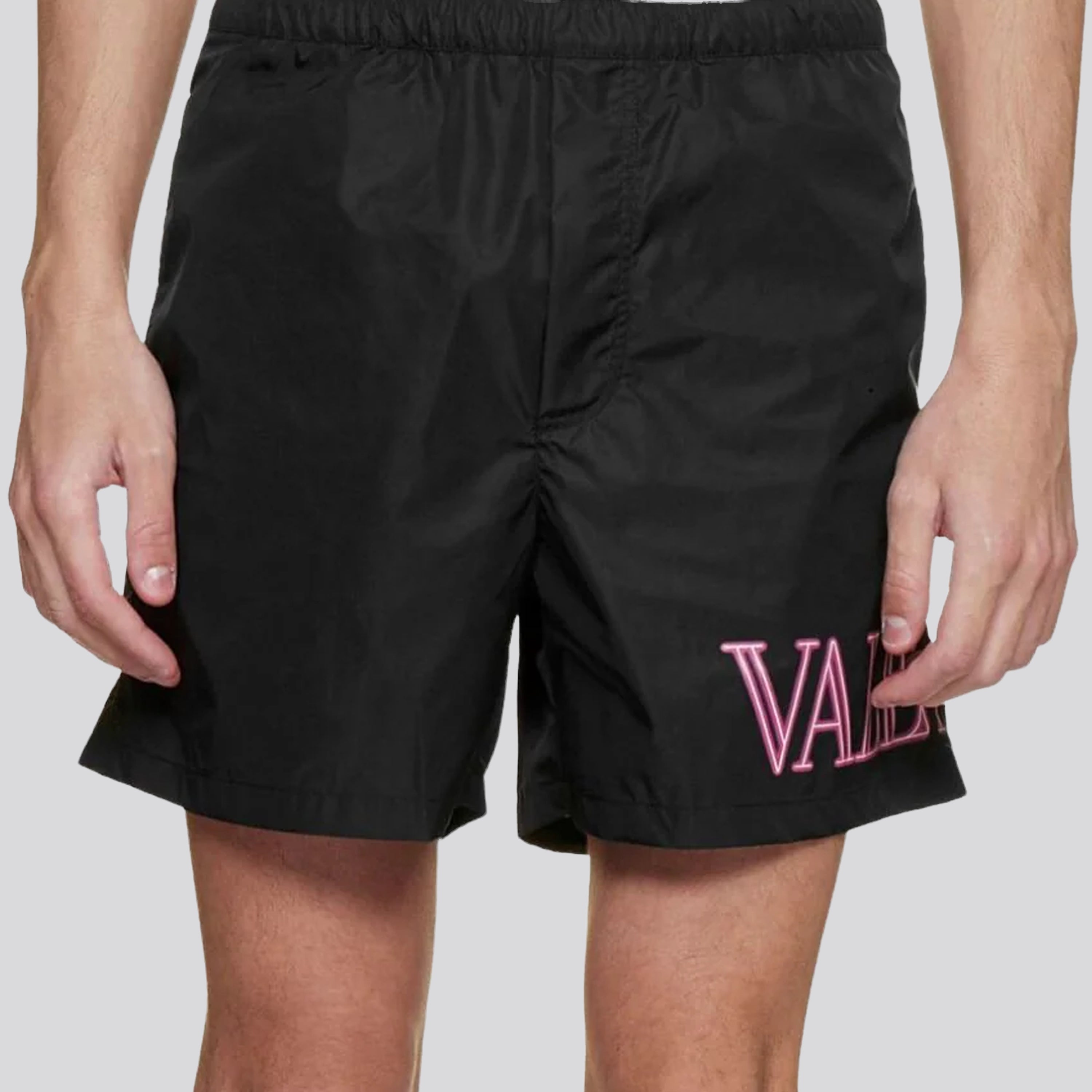 Pantaloneta Negra Valentino Logo Drop Crotch
