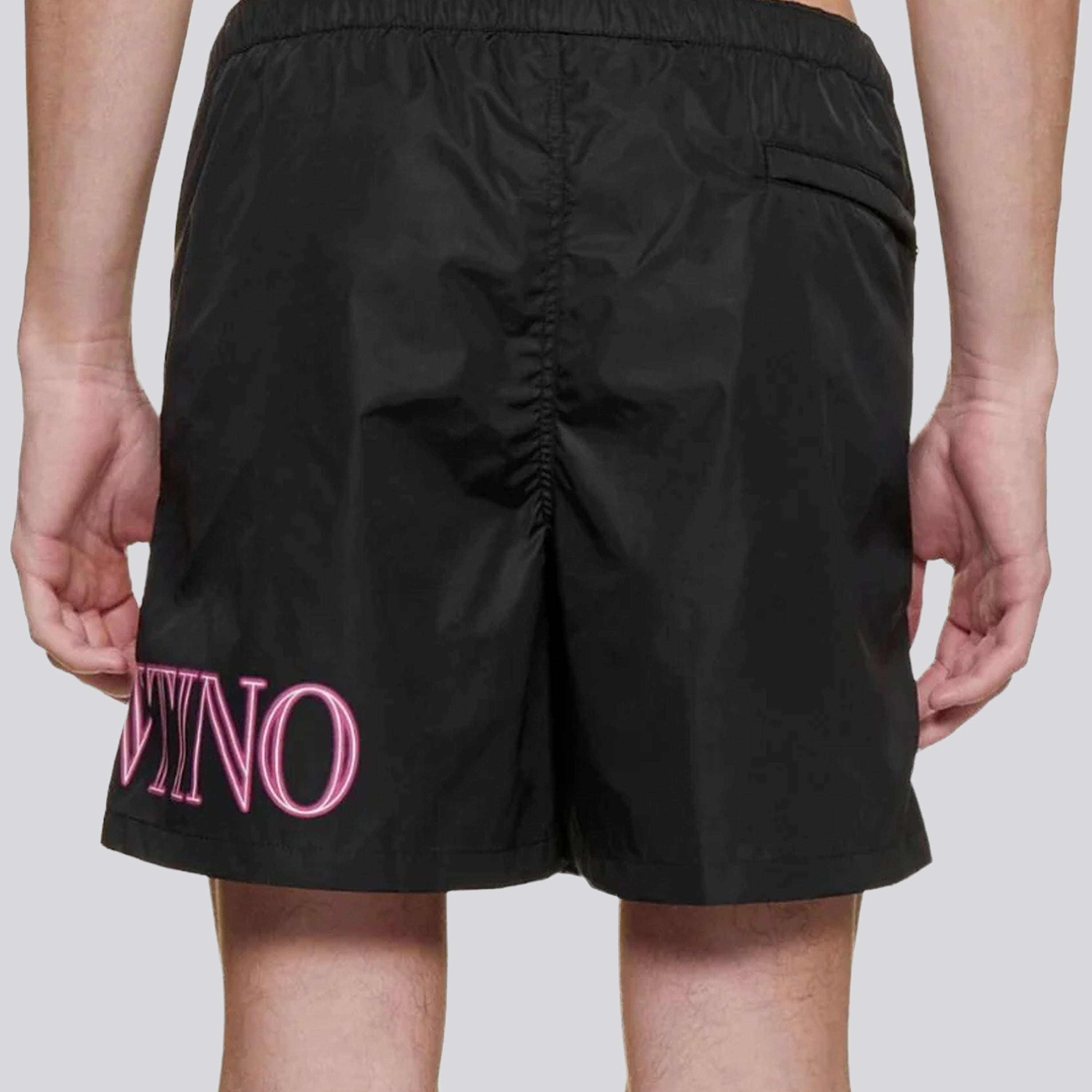 Pantaloneta Negra Valentino Logo Drop Crotch