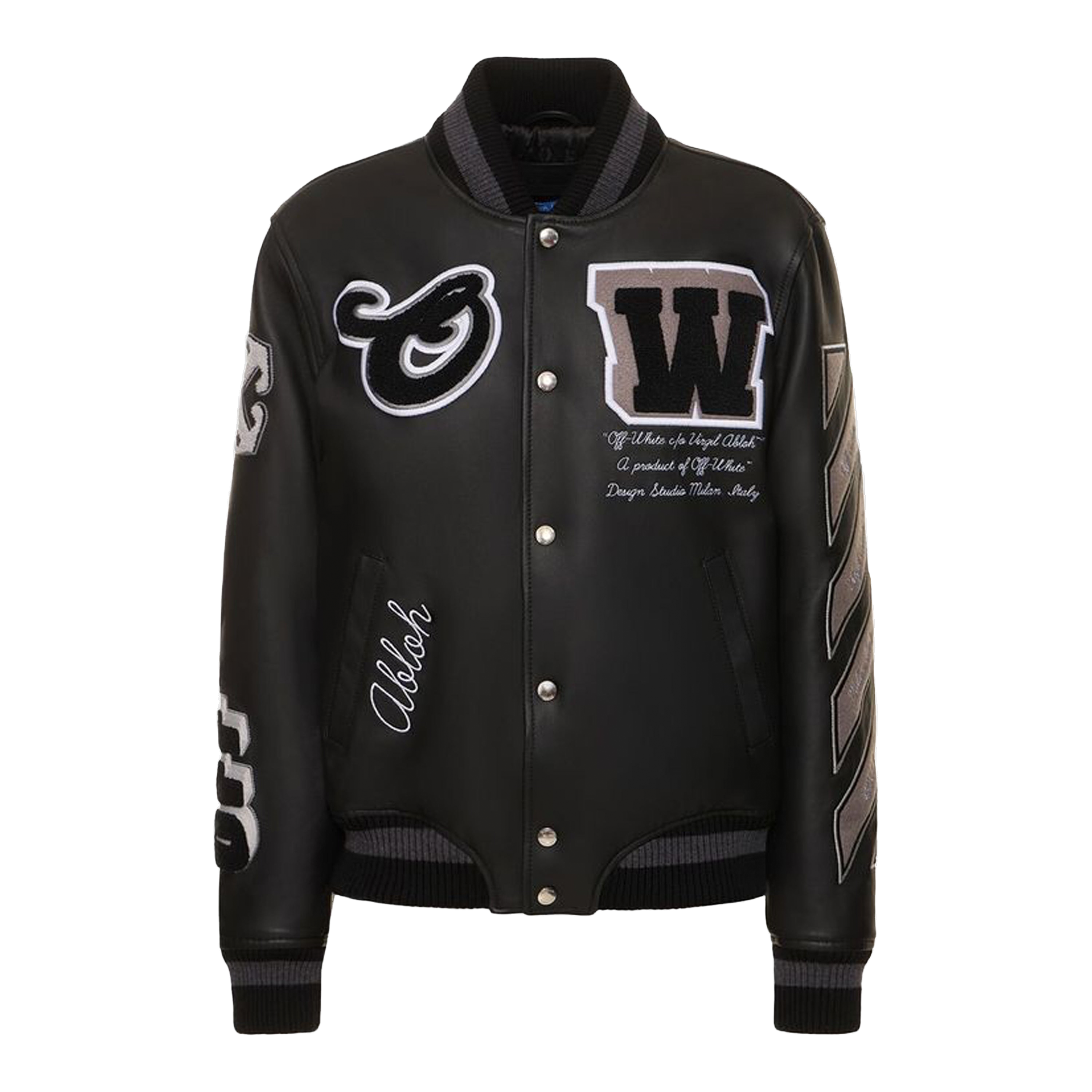 Chaqueta Negra Off-White Leather Moon Varsity