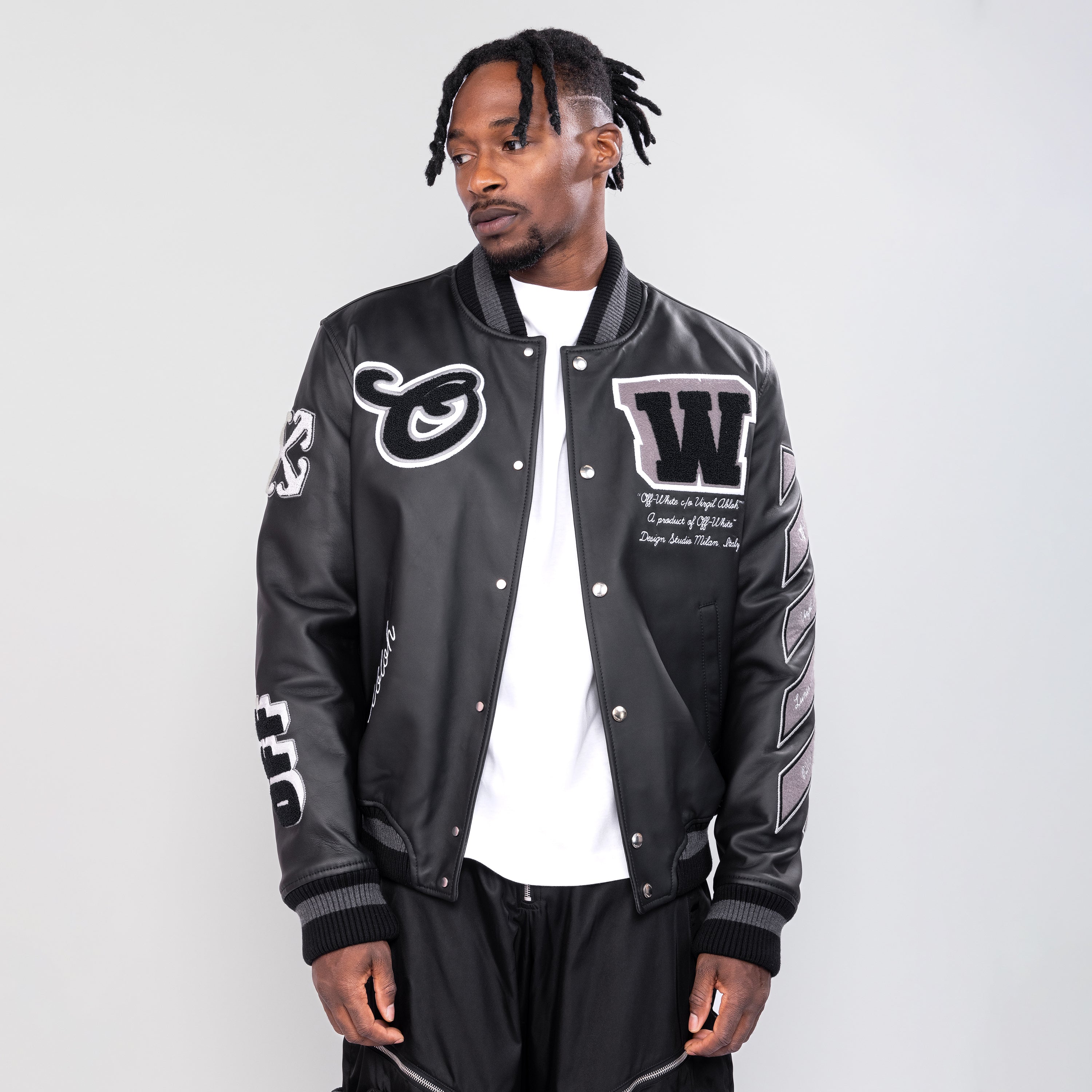 Chaqueta Negra Off-White Leather Moon Varsity