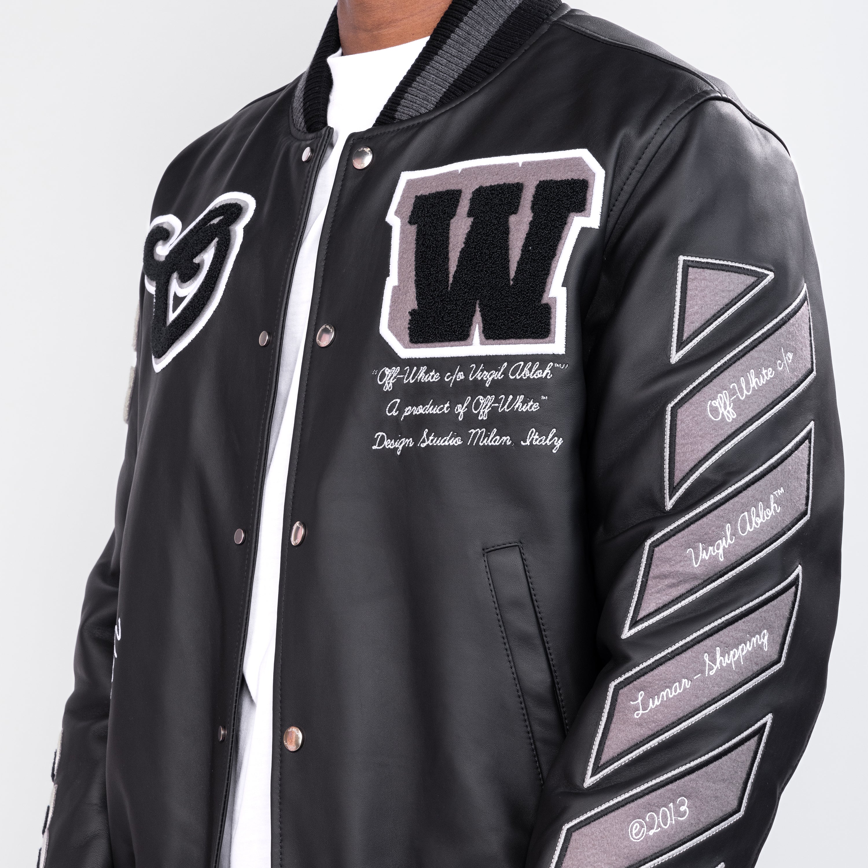Chaqueta Negra Off-White Leather Moon Varsity