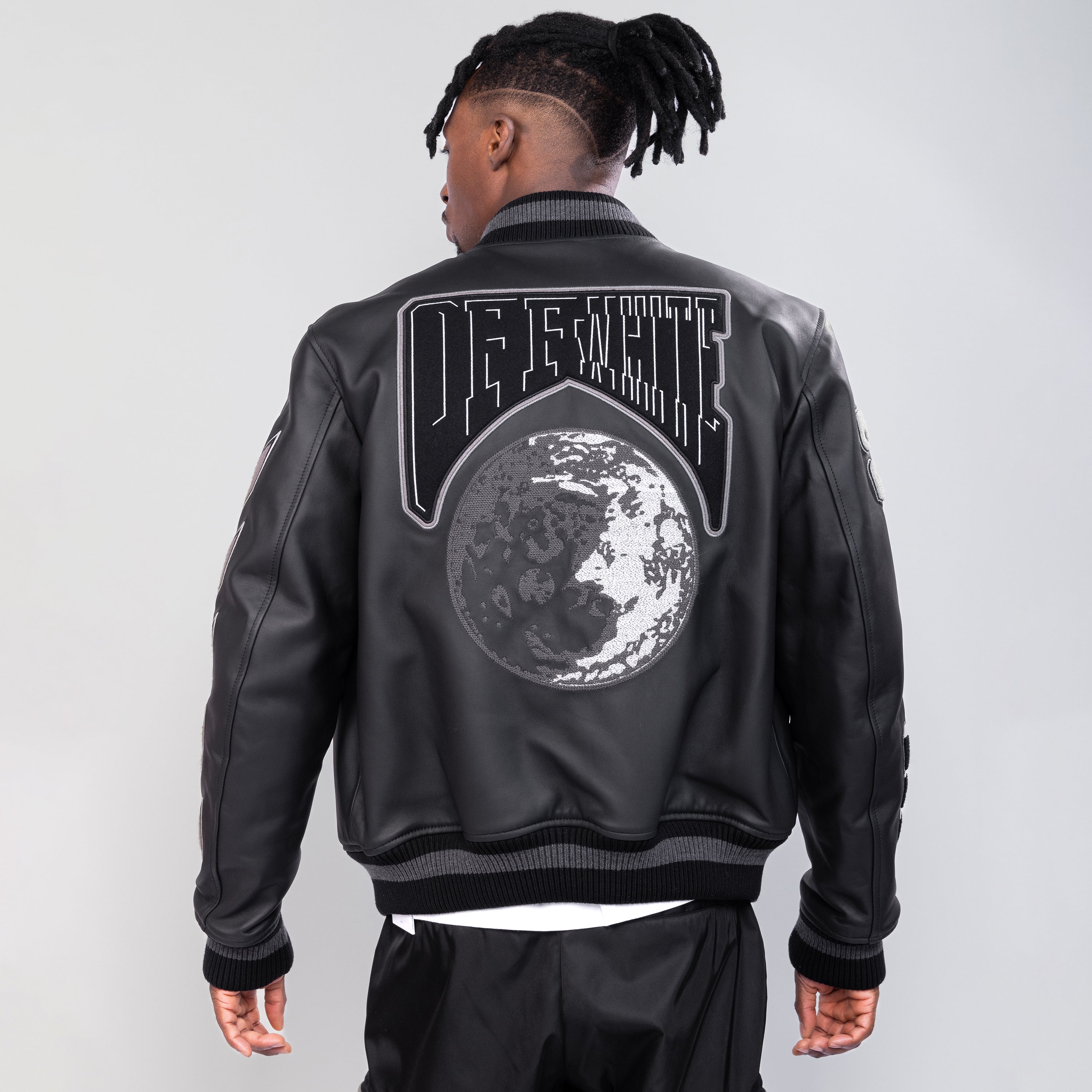 Chaqueta Negra Off-White Leather Moon Varsity