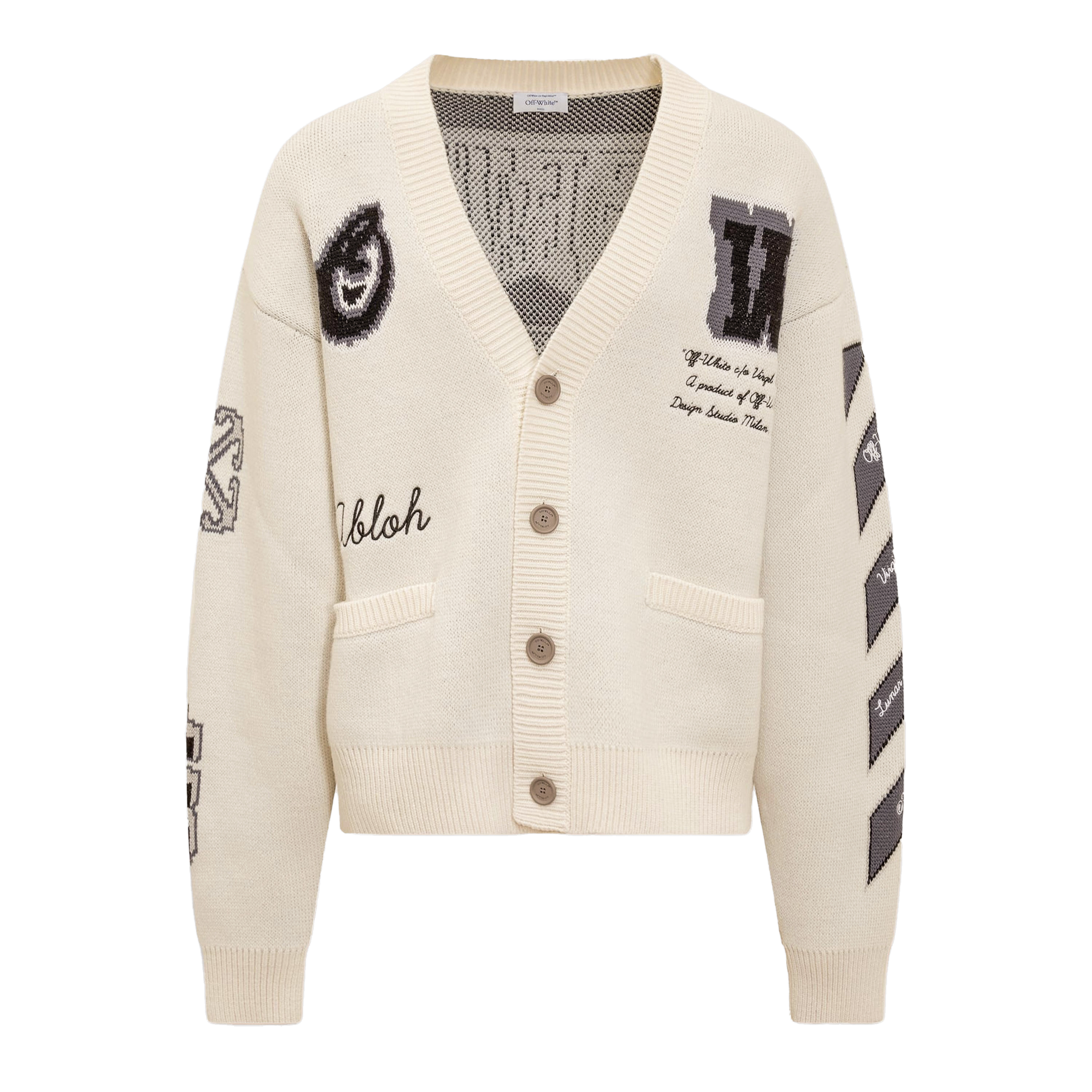 Suéter Beige Off-White Cardigan Negro Moon Vars