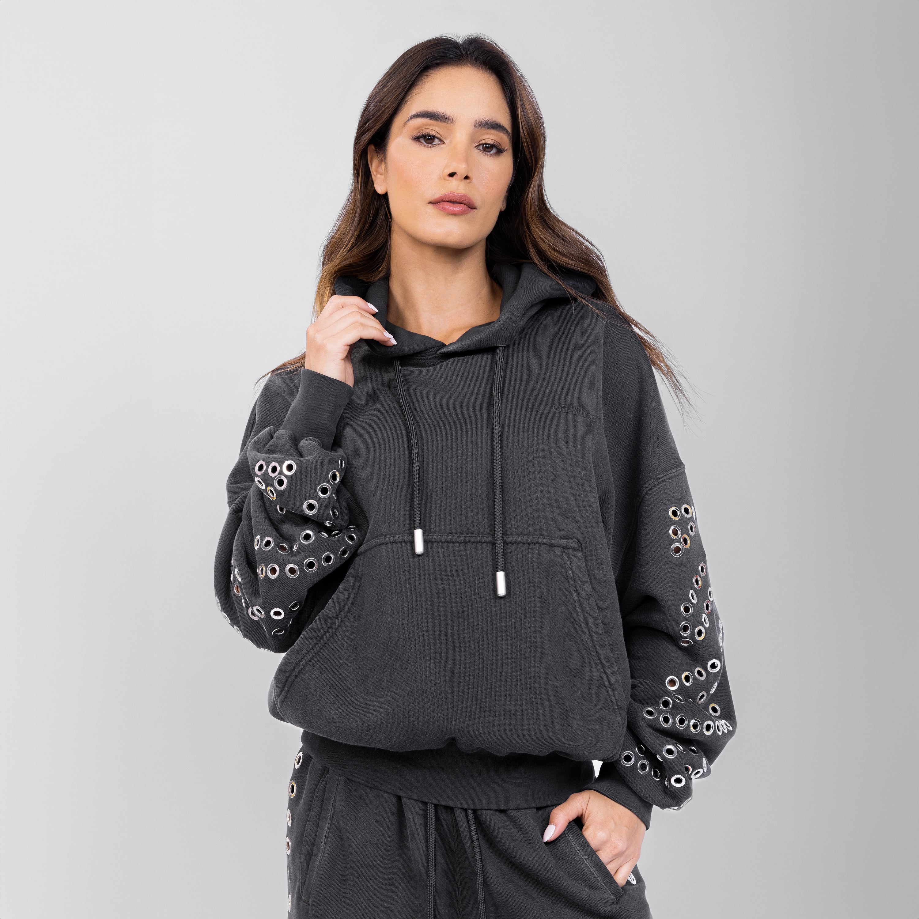 Buzo Tipo Hoodie Negro Off-White Eyelet Diags