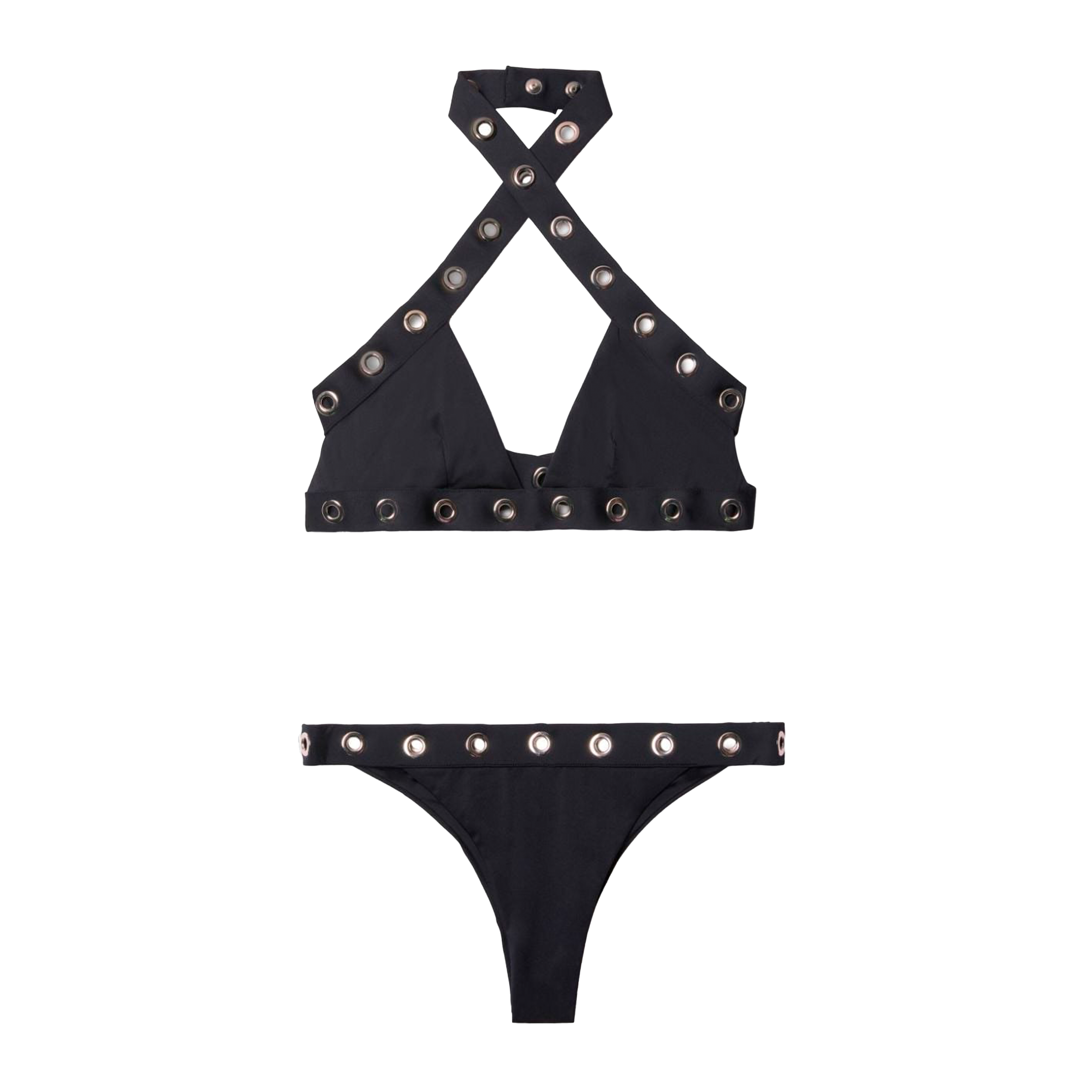 Bikini Negro Off-White Eyelet Cross