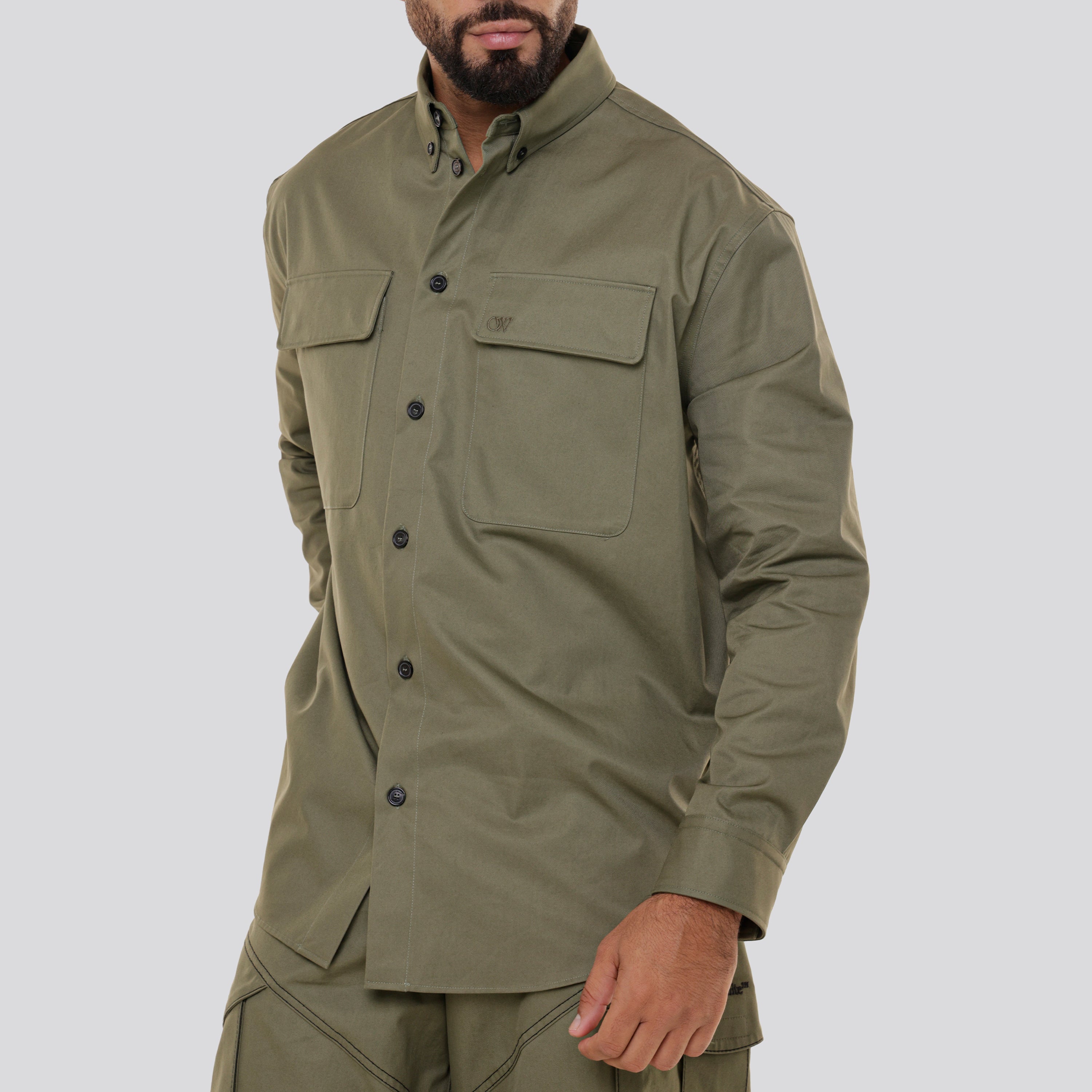 Camisa Manga Larga Verde Off-White OW Embroidered