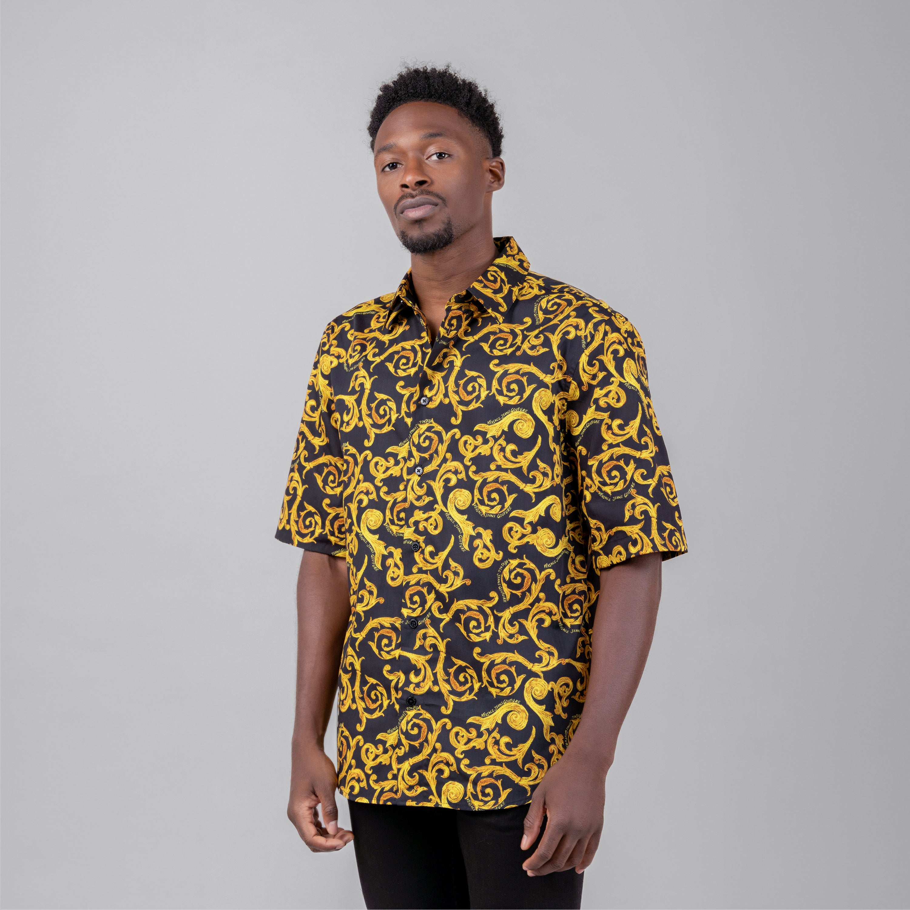 Camisa Negra Versace Couture Baroque Manga Corta
