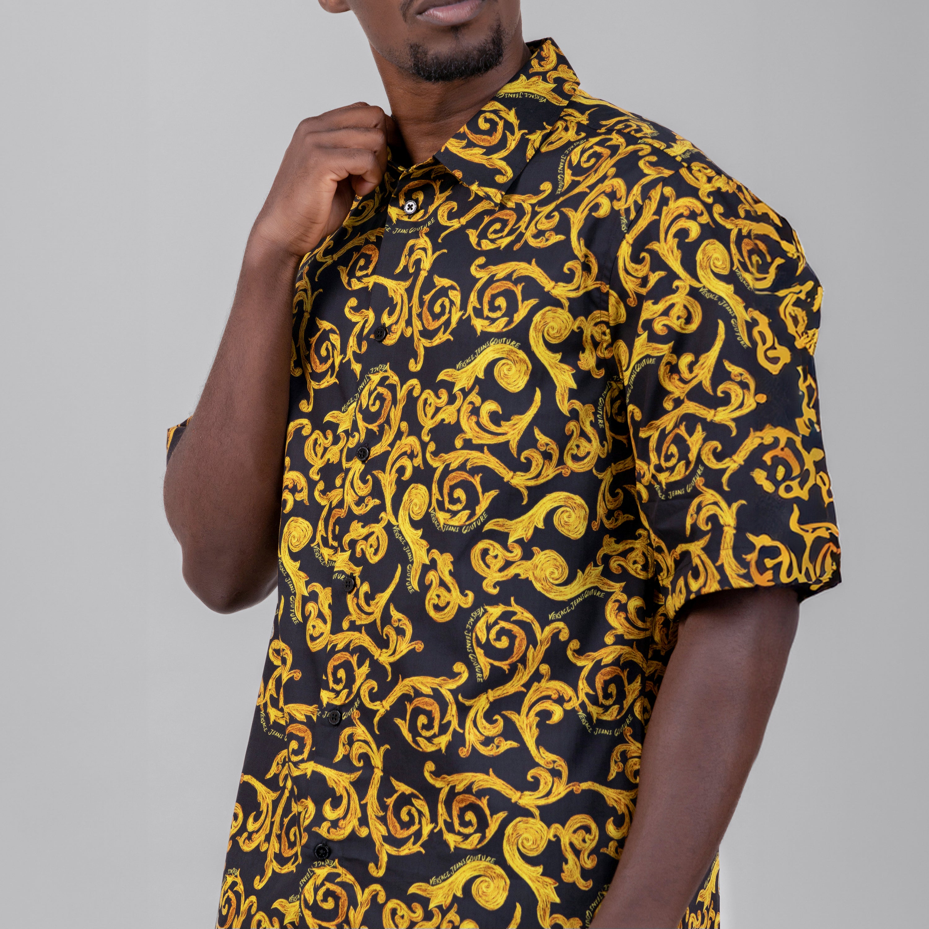 Camisa Negra Versace Couture Baroque Manga Corta