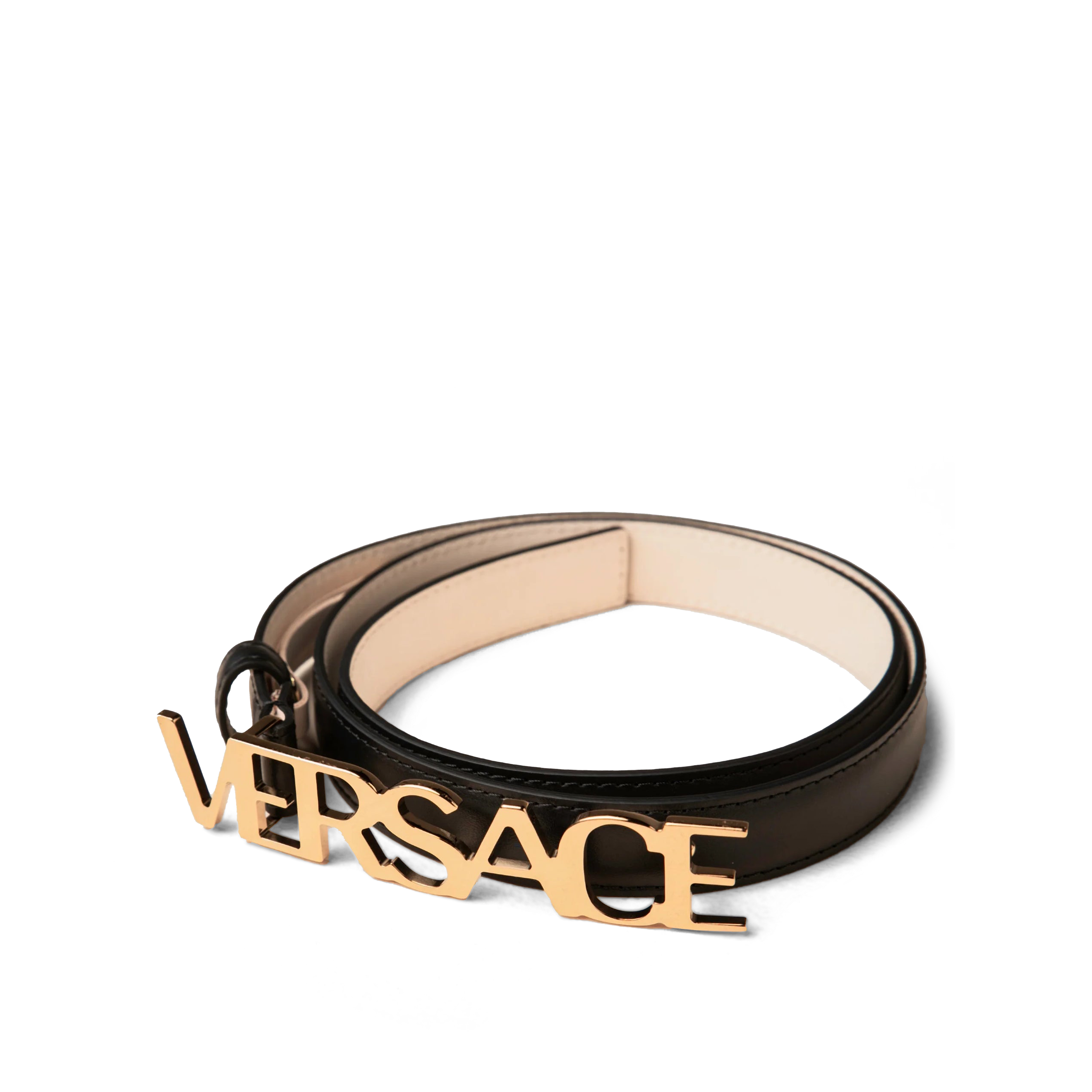 Cinturón Negro Logo Versace Dorado