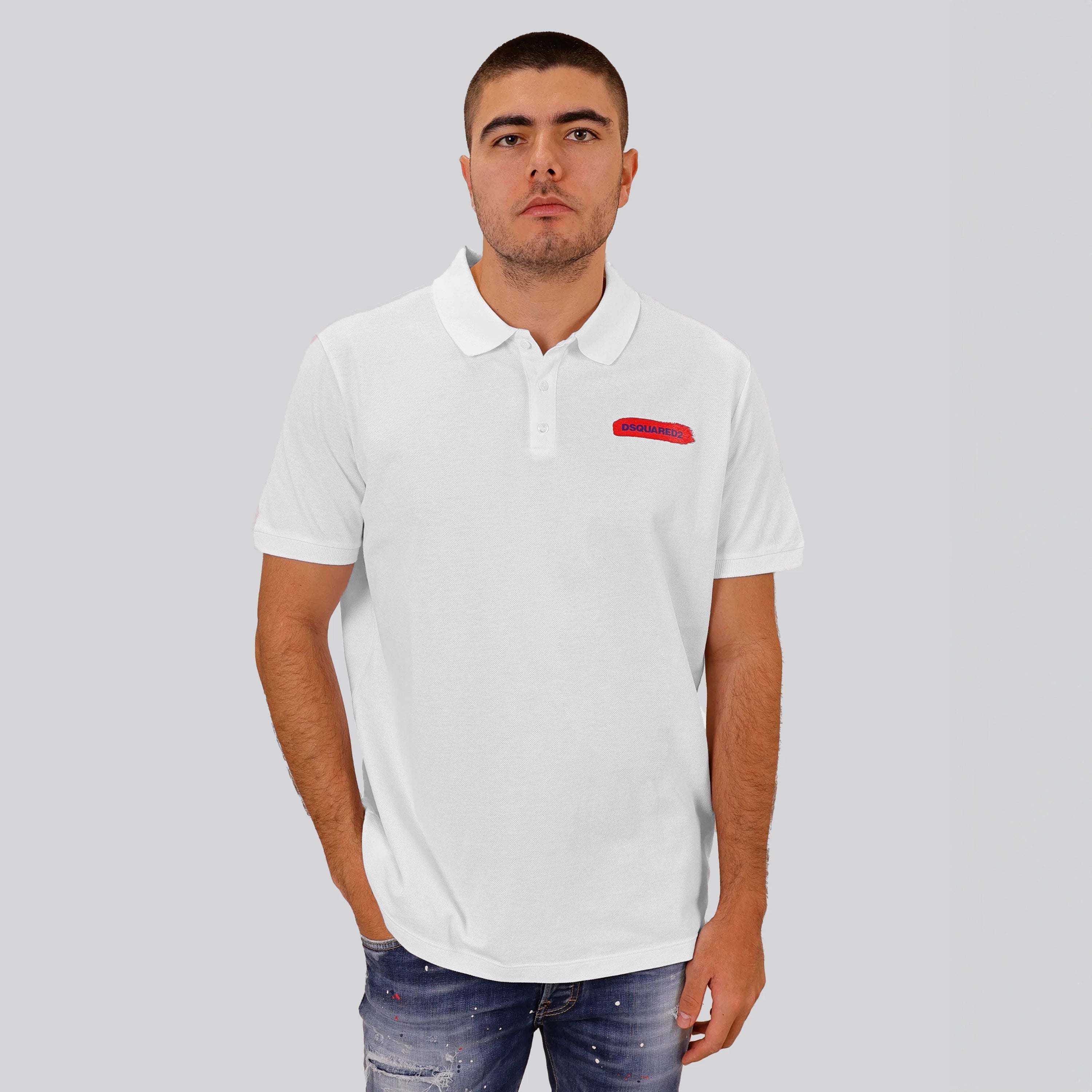 Camiseta Tipo Polo Blanca Dsquared2 Logo Brush