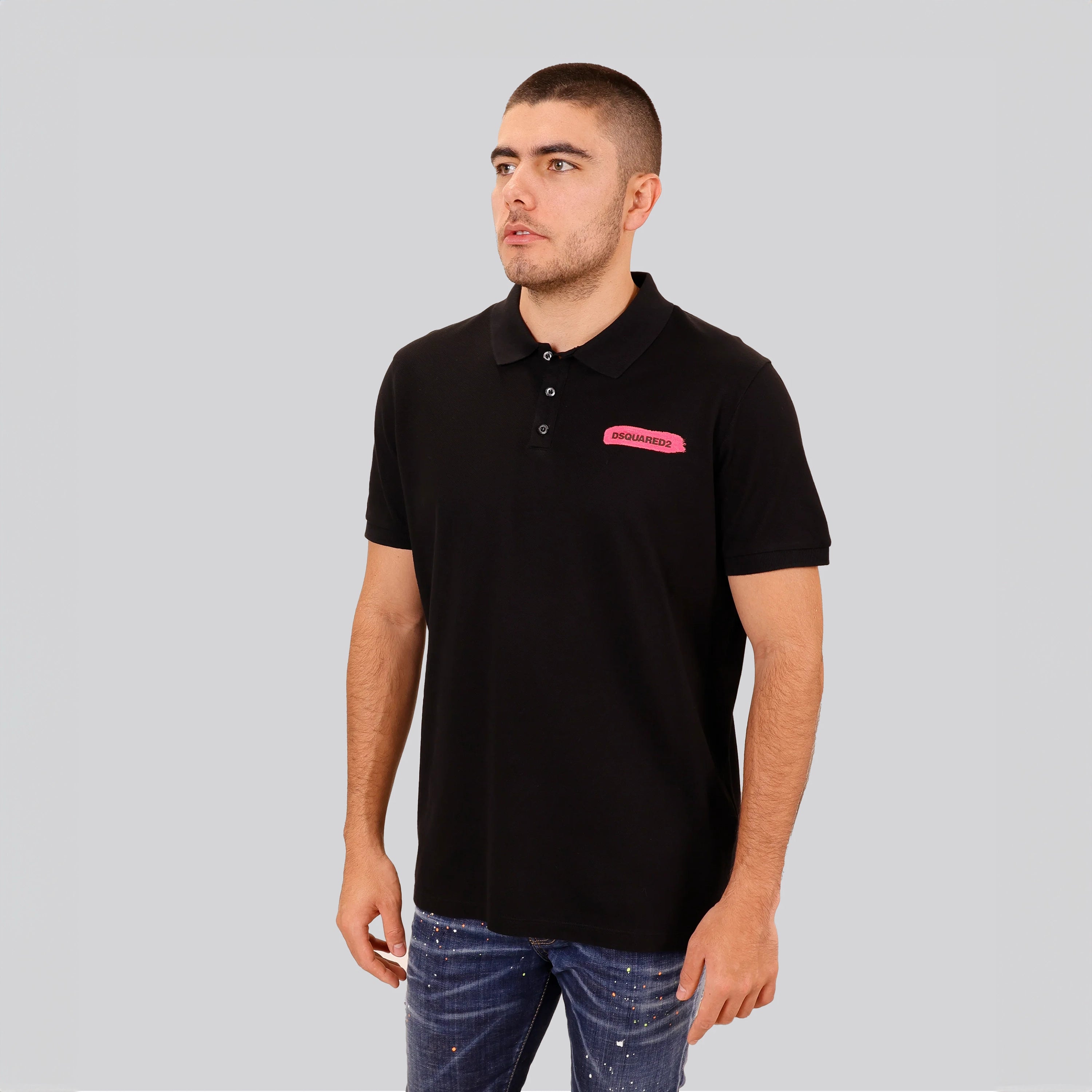Camiseta Tipo Polo Negra Dsquared2 Logo Brush