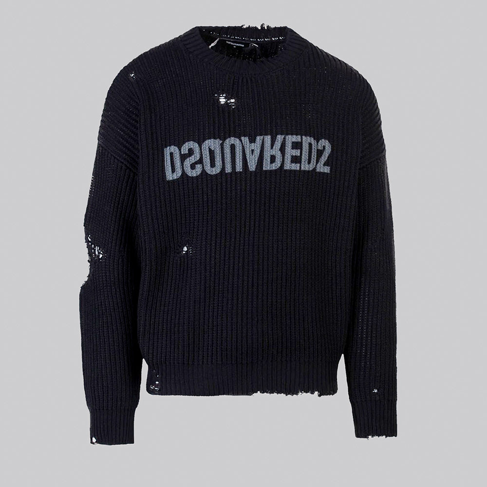 Suéter Negro Dsquared2 Logo Ripped