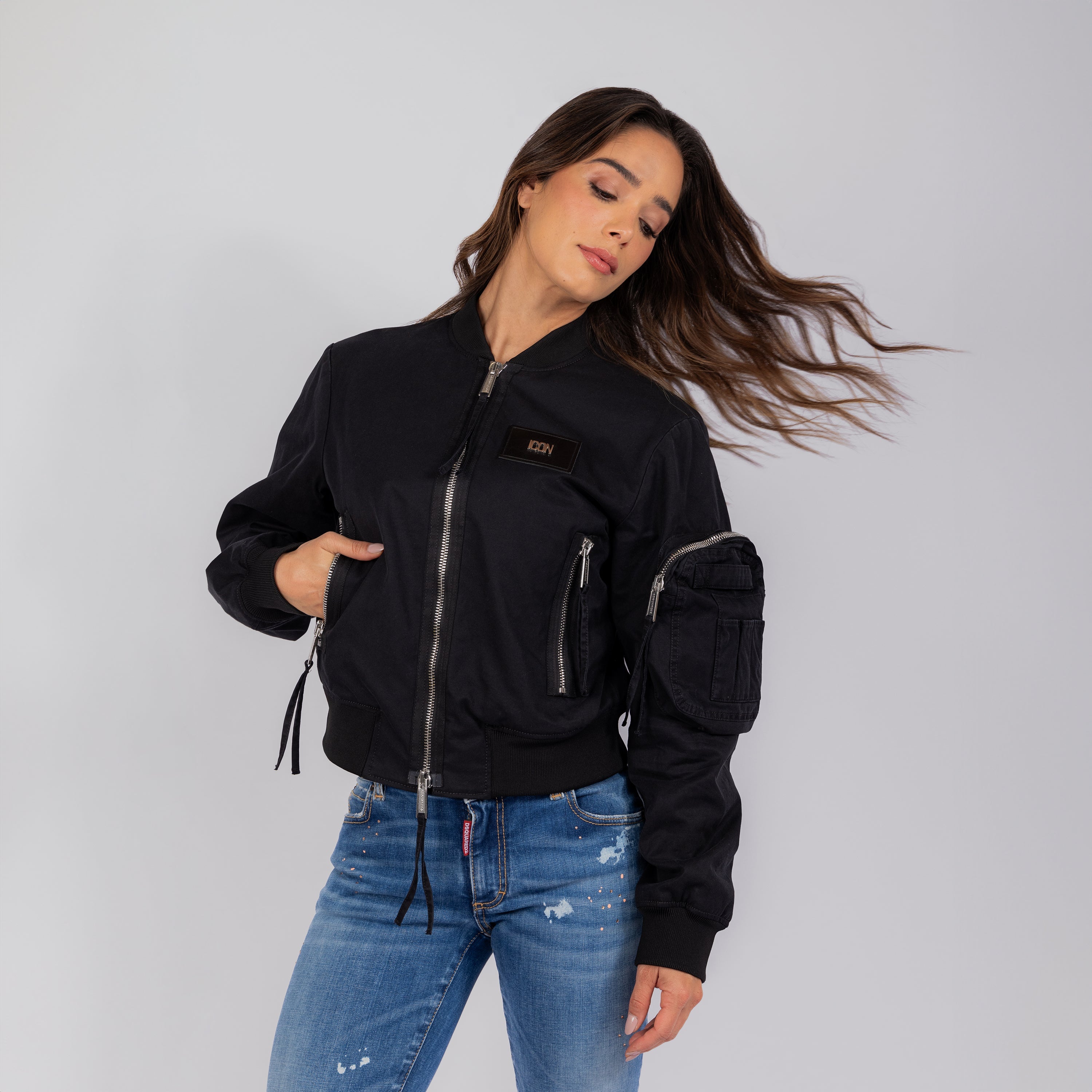 Chaqueta Negra Dsquared2 Icon Plaque