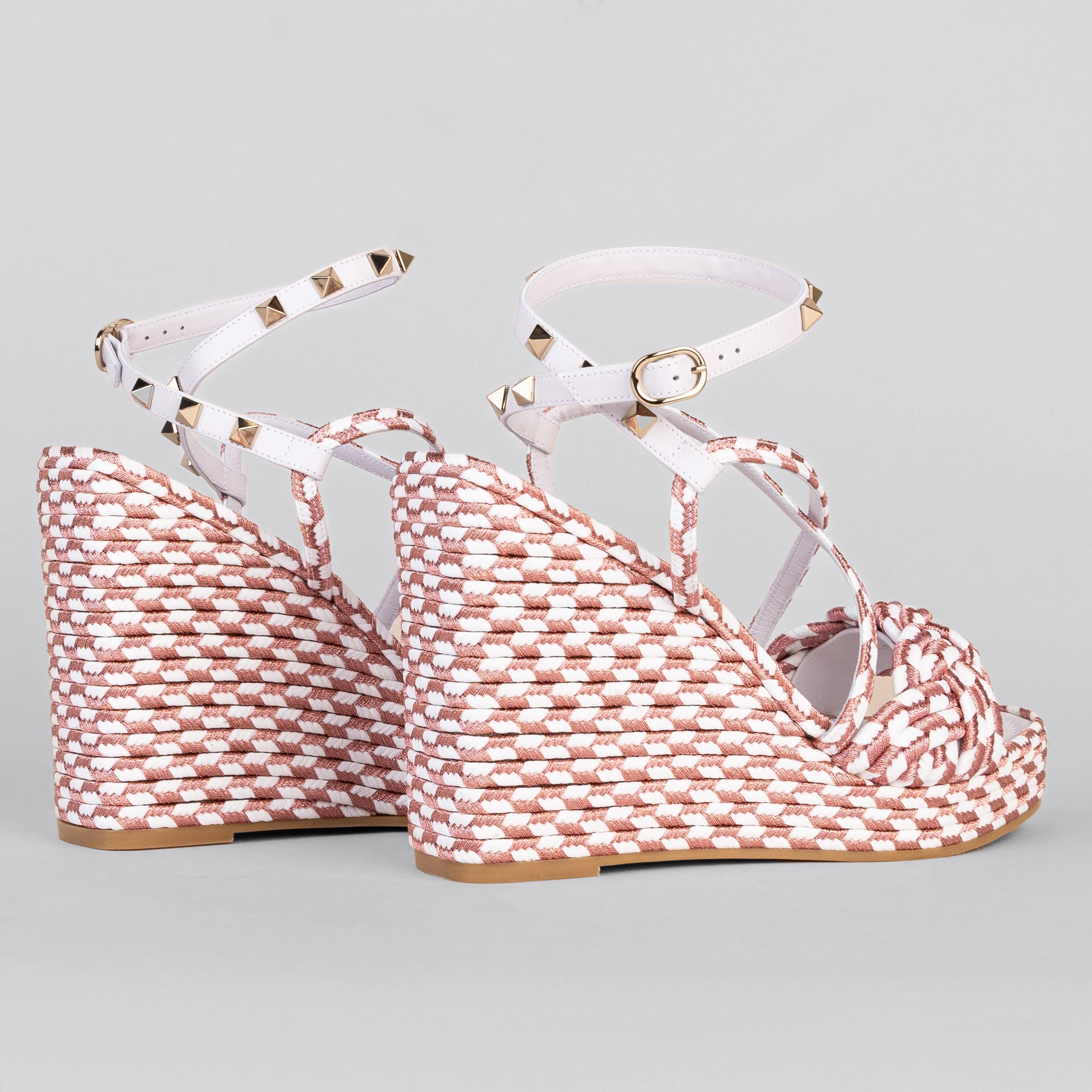 Sandalias de Plataforma Blancas Rosa Valentino Rockstud Torchon 115 mm