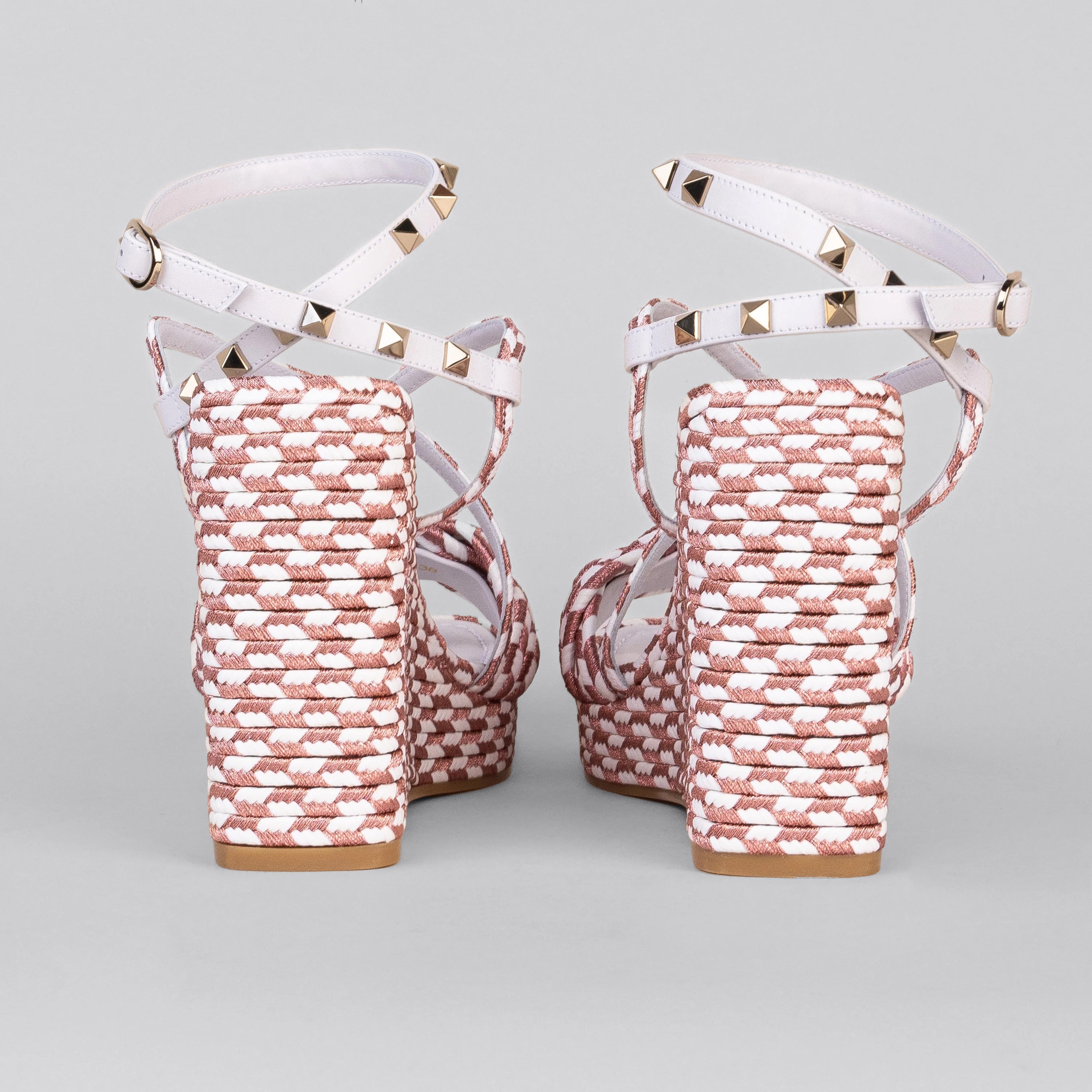 Sandalias de Plataforma Blancas Rosa Valentino Rockstud Torchon 115 mm