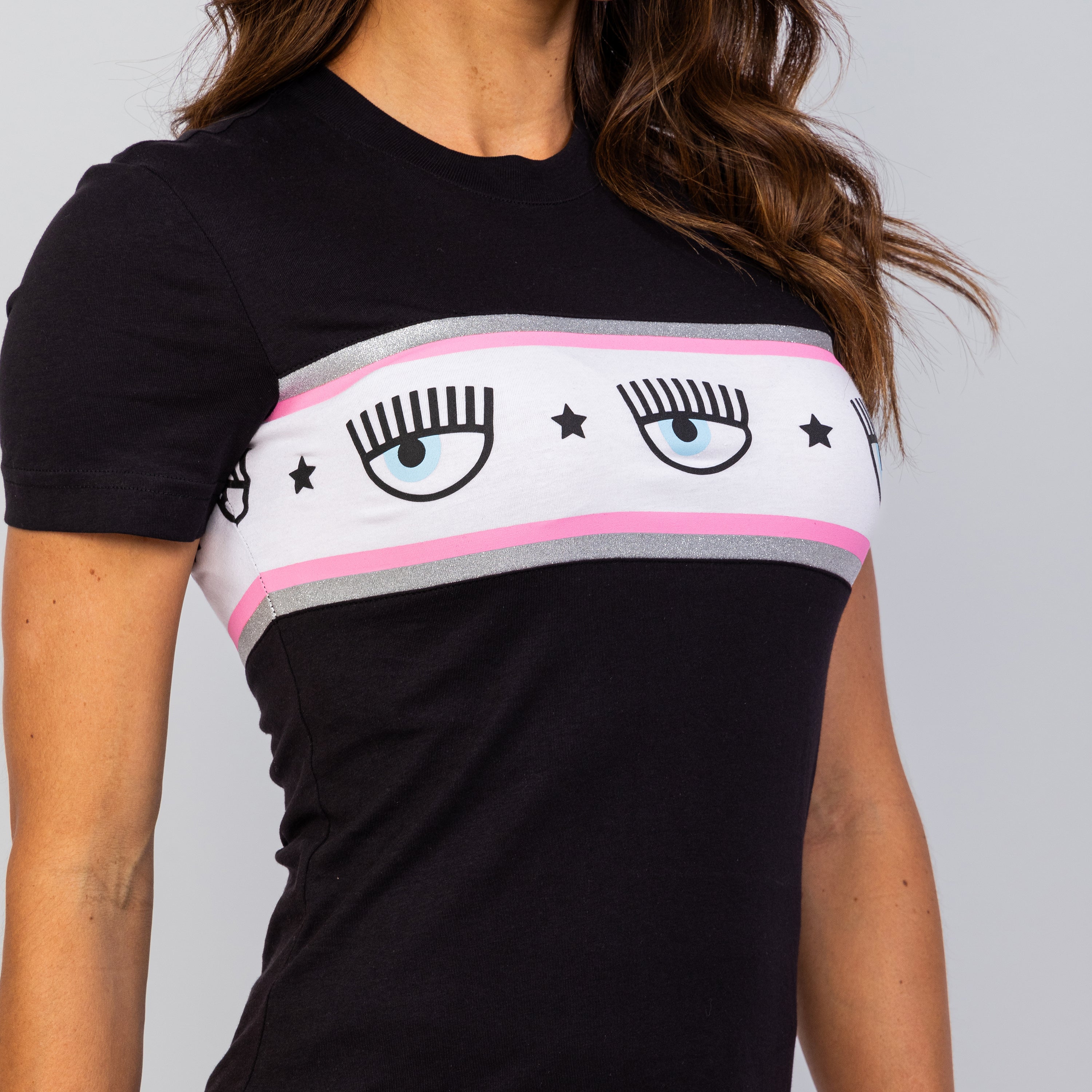 Camiseta Negra Chiara Ferragni 600 Maxi Logomania