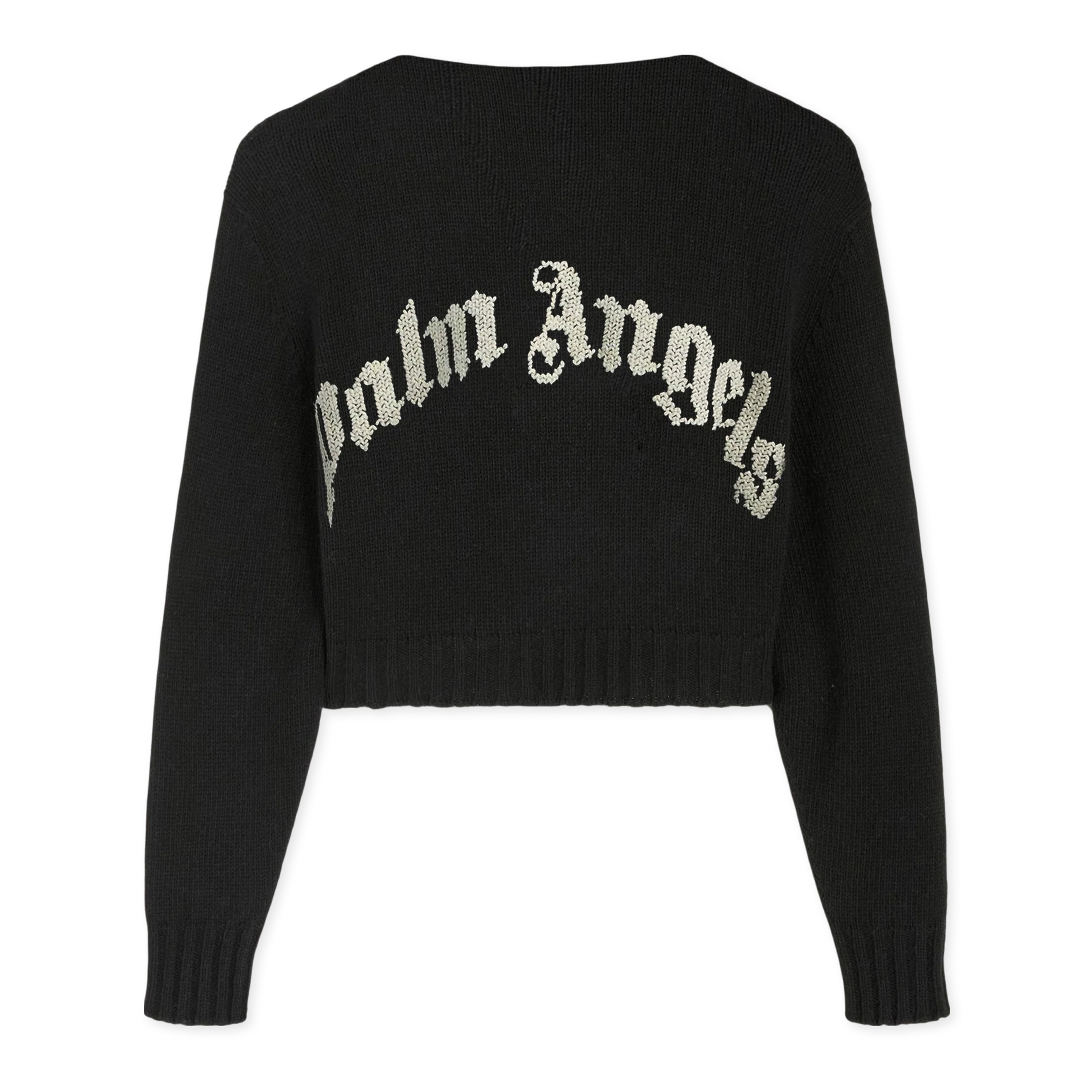 Suéter Negro Blanco Palm Angels Curved Logo Cropped