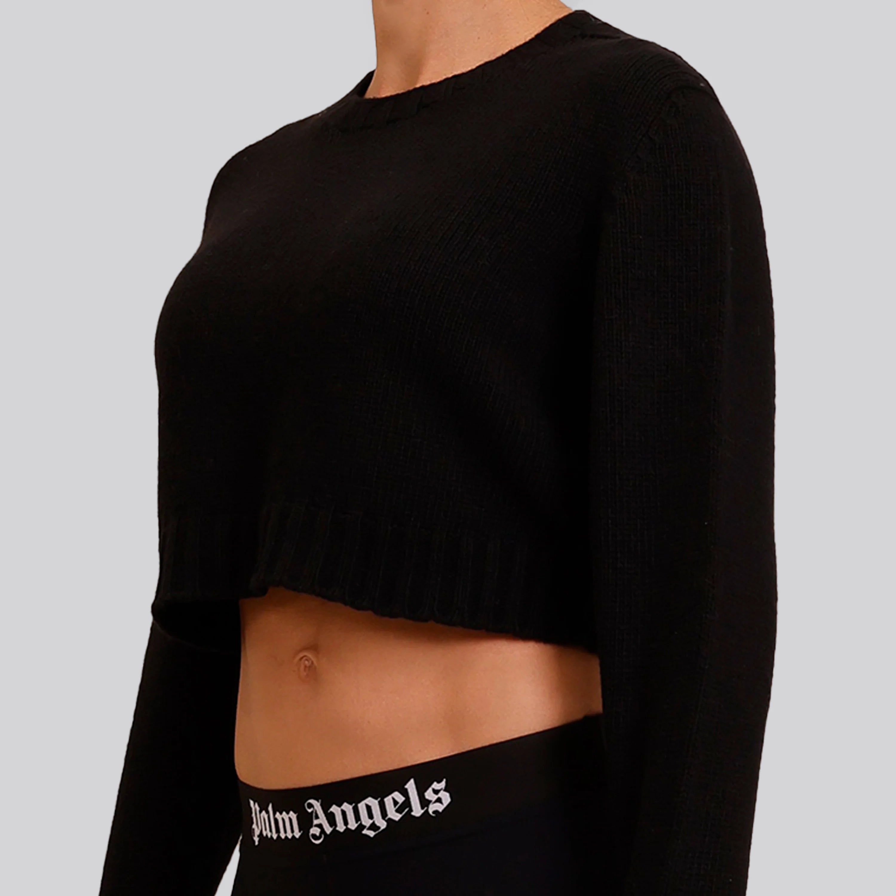 Suéter Negro Blanco Palm Angels Curved Logo Cropped