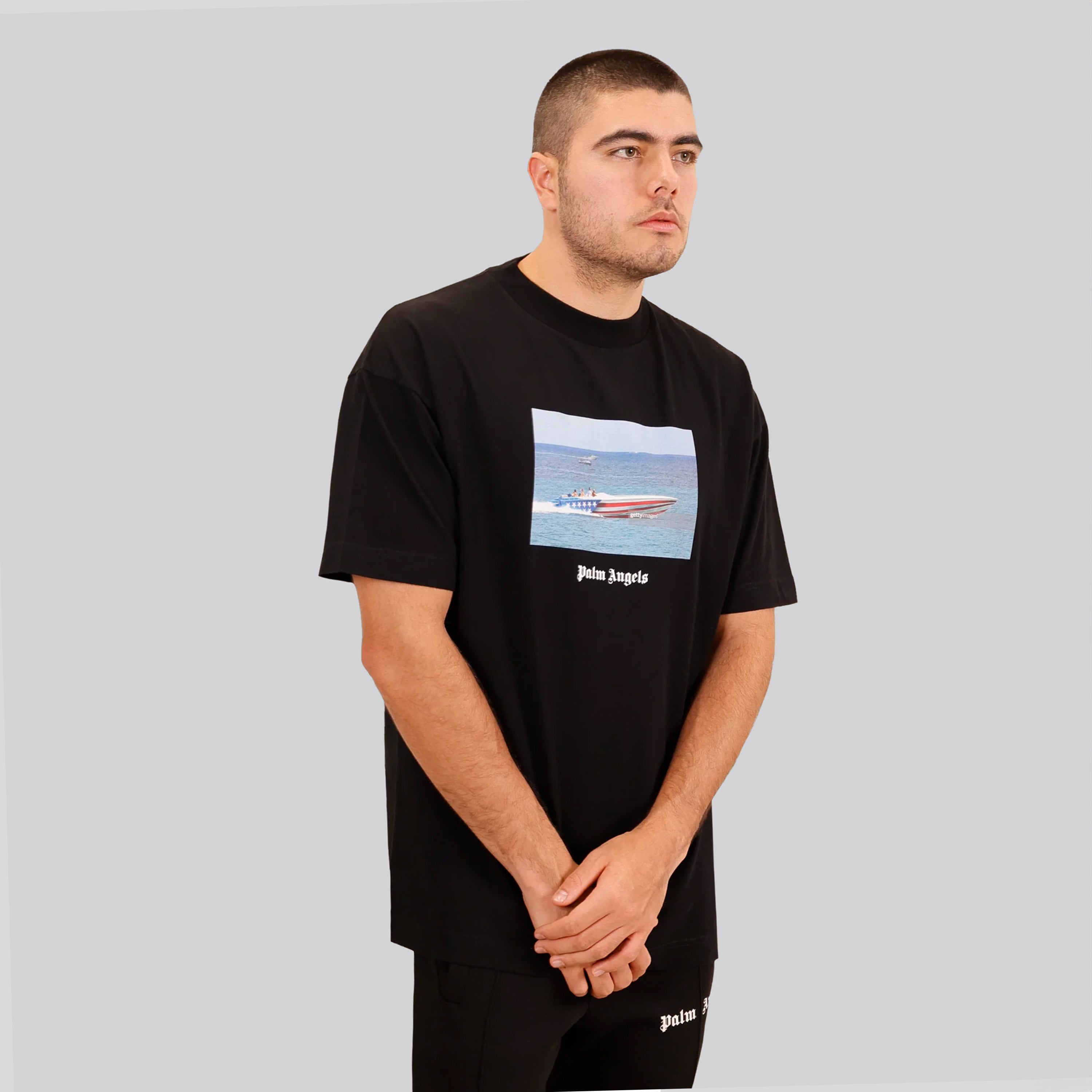 Camiseta Negra Palm Angels Getty Speedboat