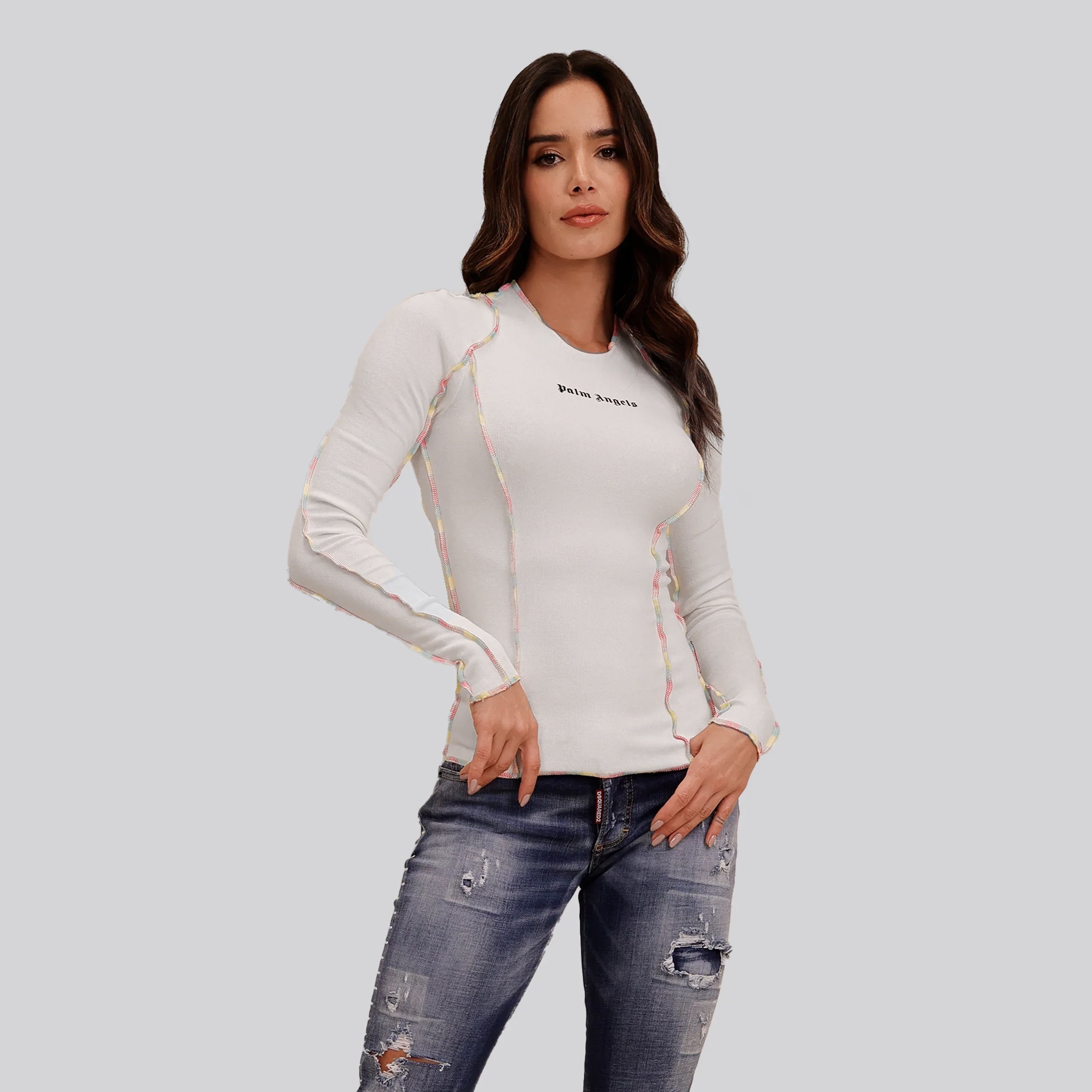 Top White Palm Angels Rainbow Stitching