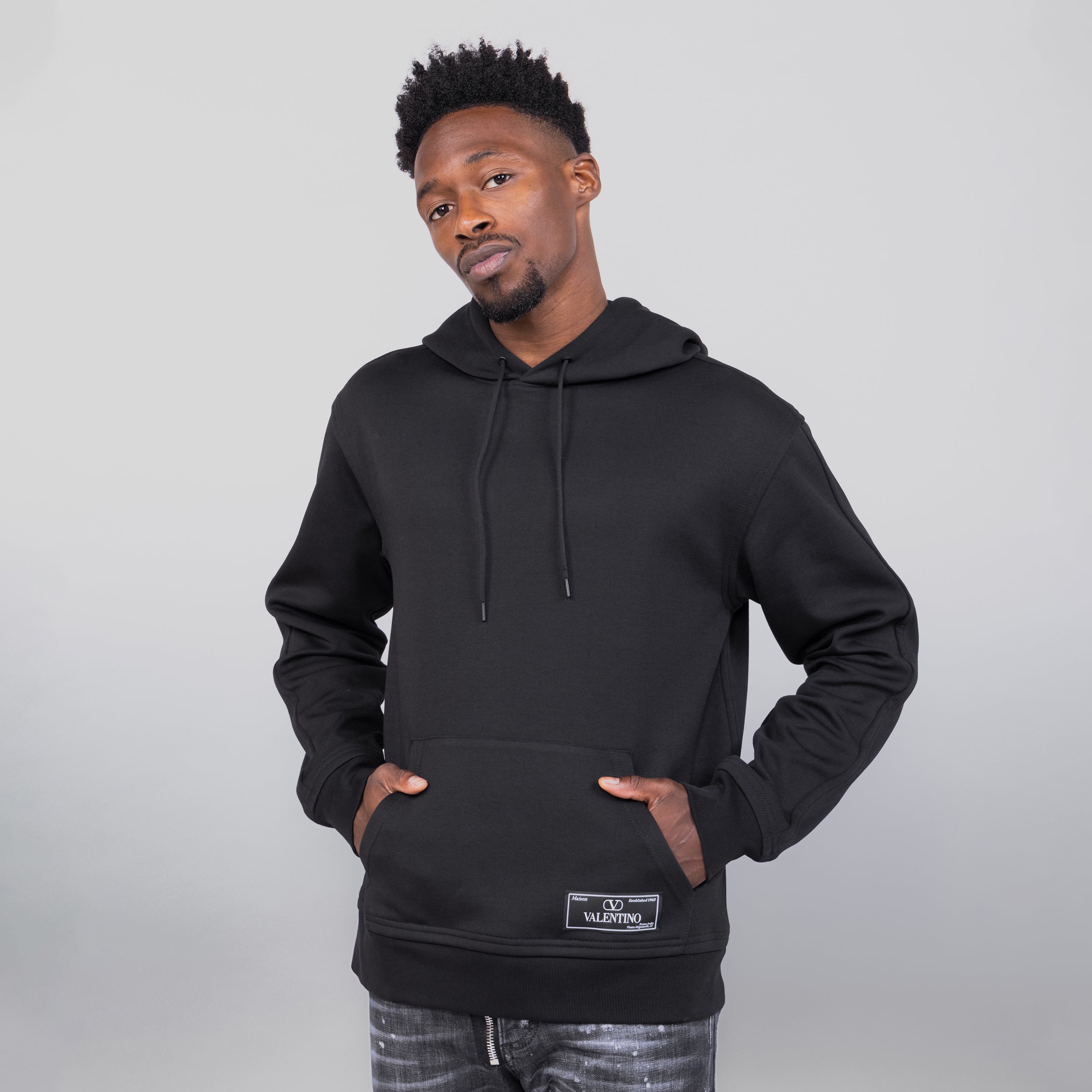 Buzo Tipo Hoodie Negro Valentino Tag Logo
