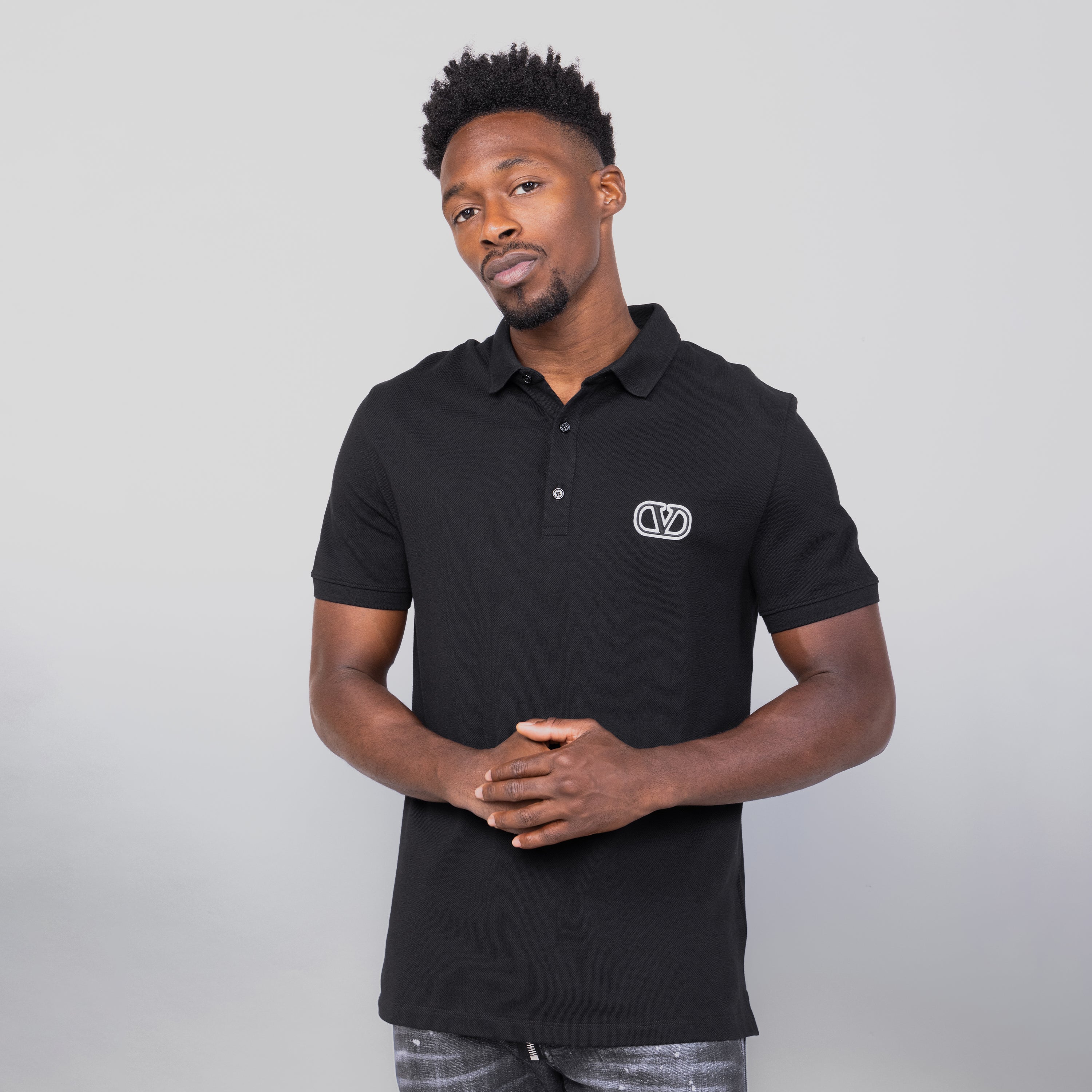 Camiseta Tipo Polo Negro Valentino Vlogo