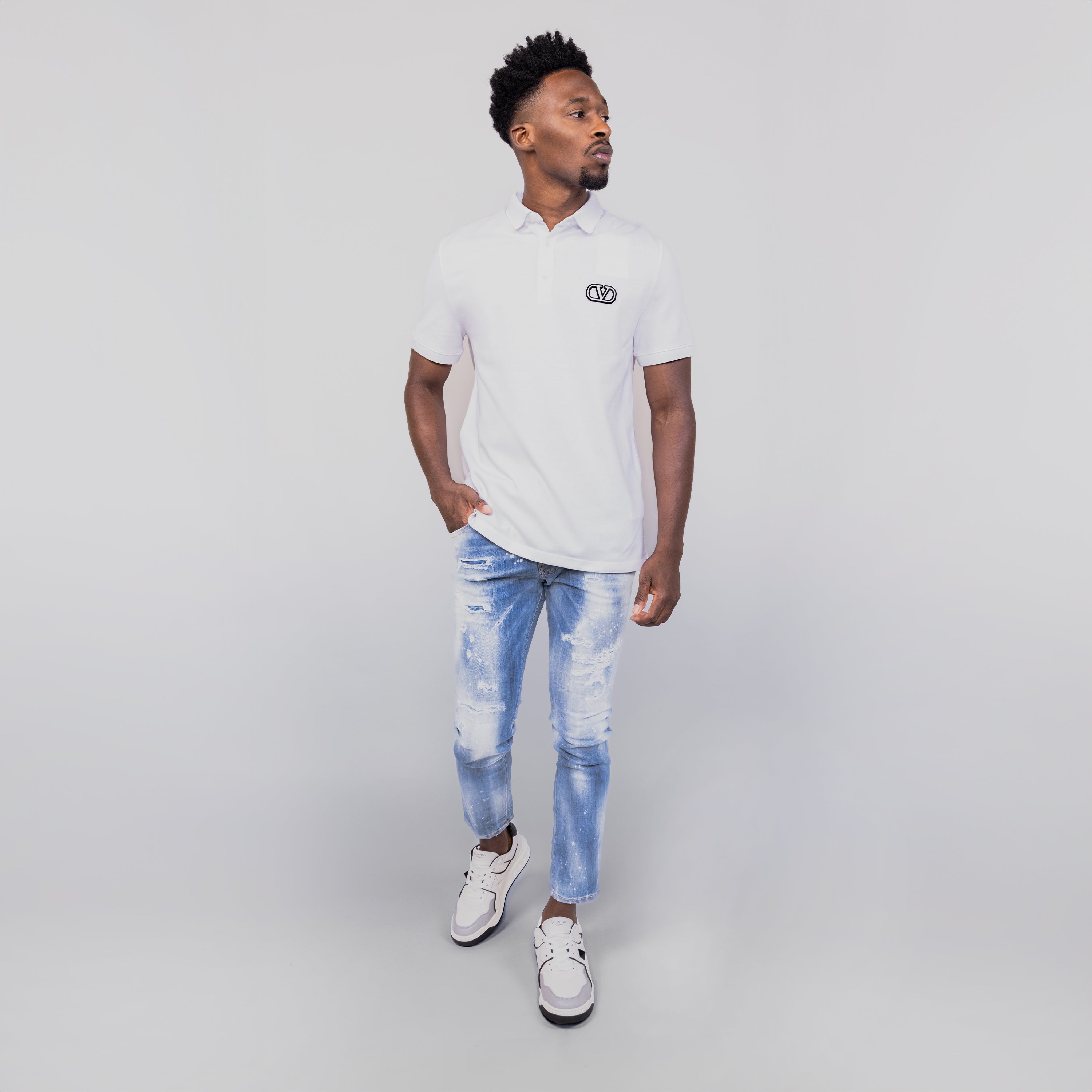 Camiseta Tipo Polo Blanco Valentino Vlogo