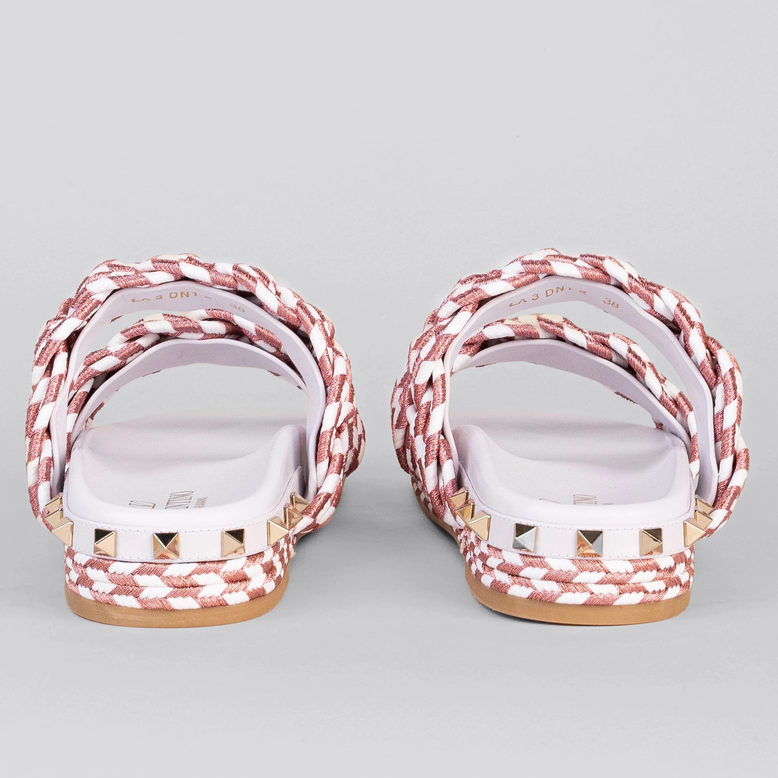 Sandalias Blancas Rosa Valentino Rockstud Torchon