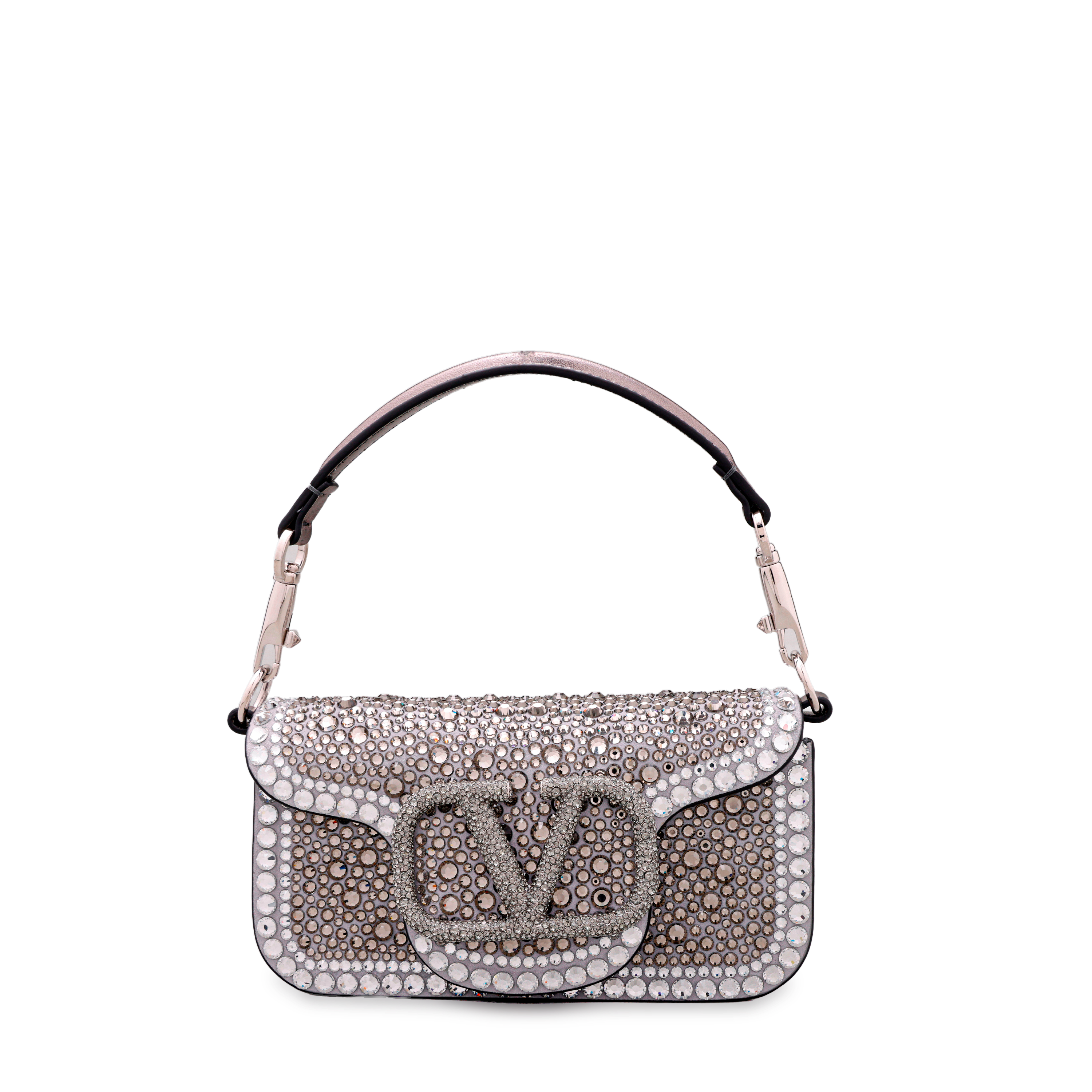 Cartera Gris Valentino logo Crystal Rhinestones