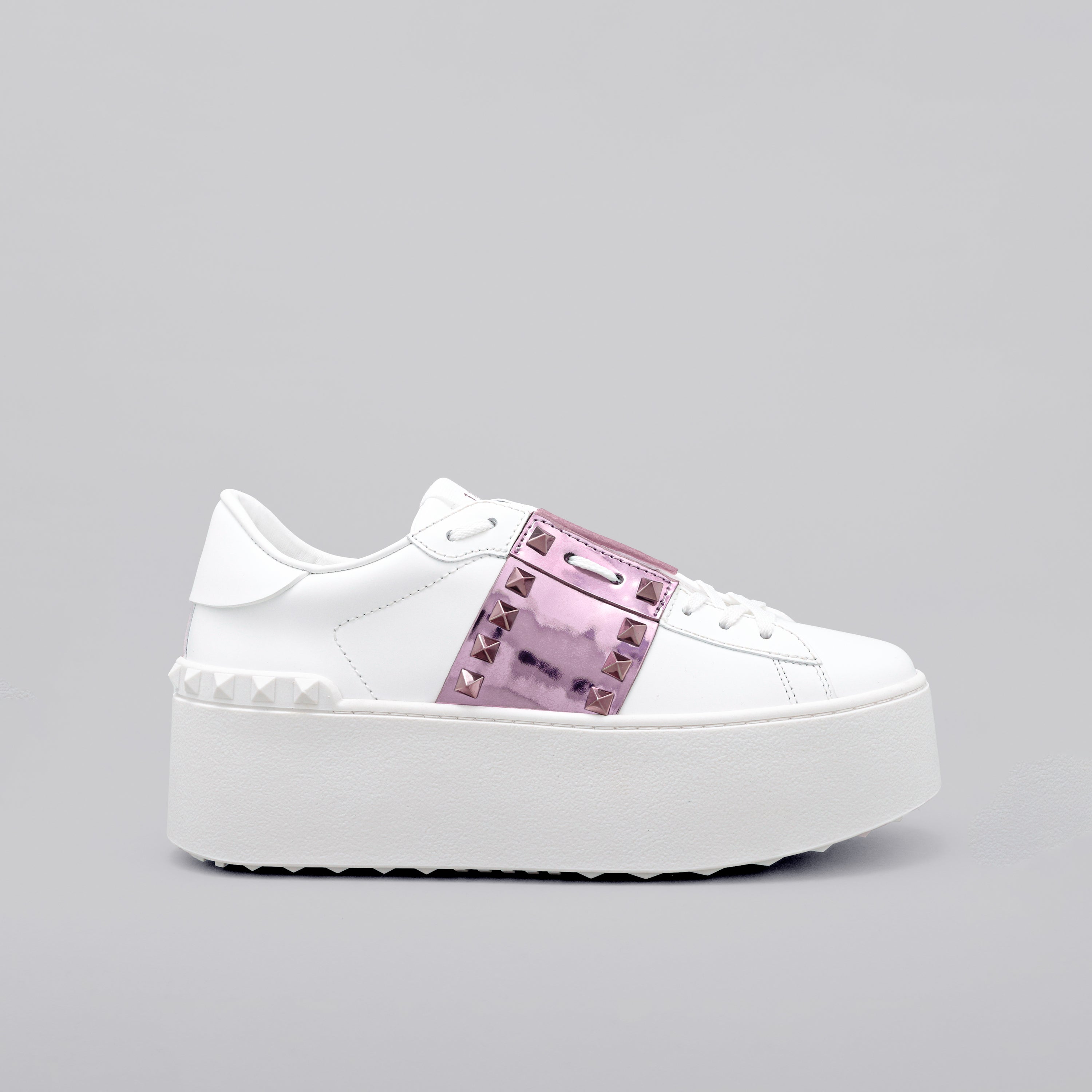 Sneakers Blancos Rosado Valentino Flatform Rockstud