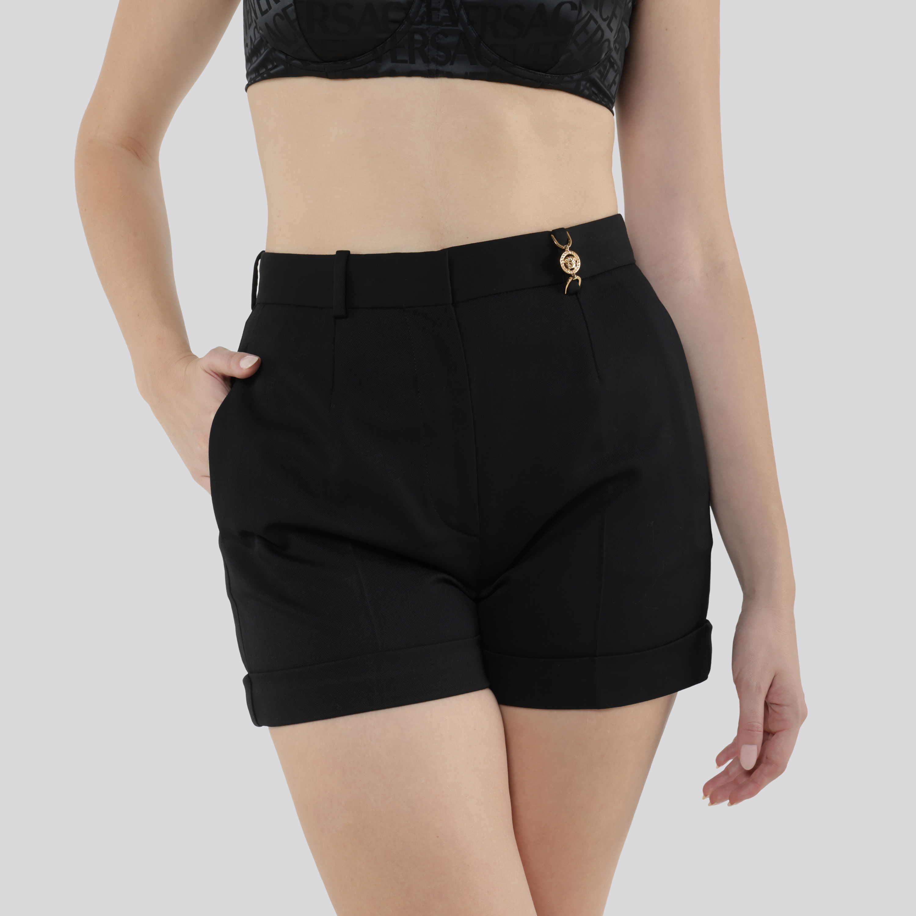 Shorts Negro Versace Plaque