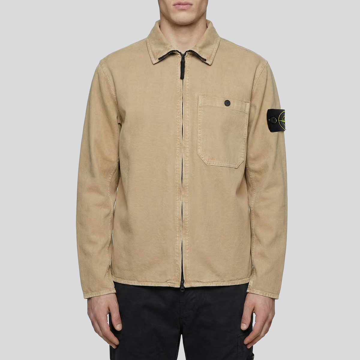 Camisa Beige Stone Island Overshirt Pocket Logo Patch
