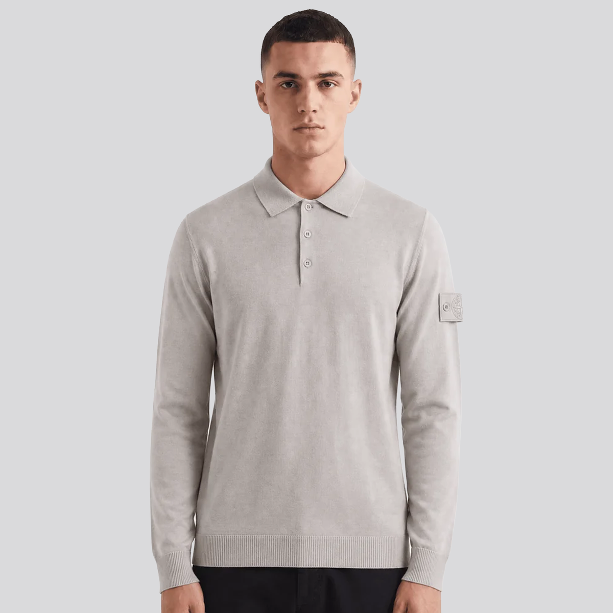 Camiseta Tipo Polo Gris Stone Island Ghost Manga Larga