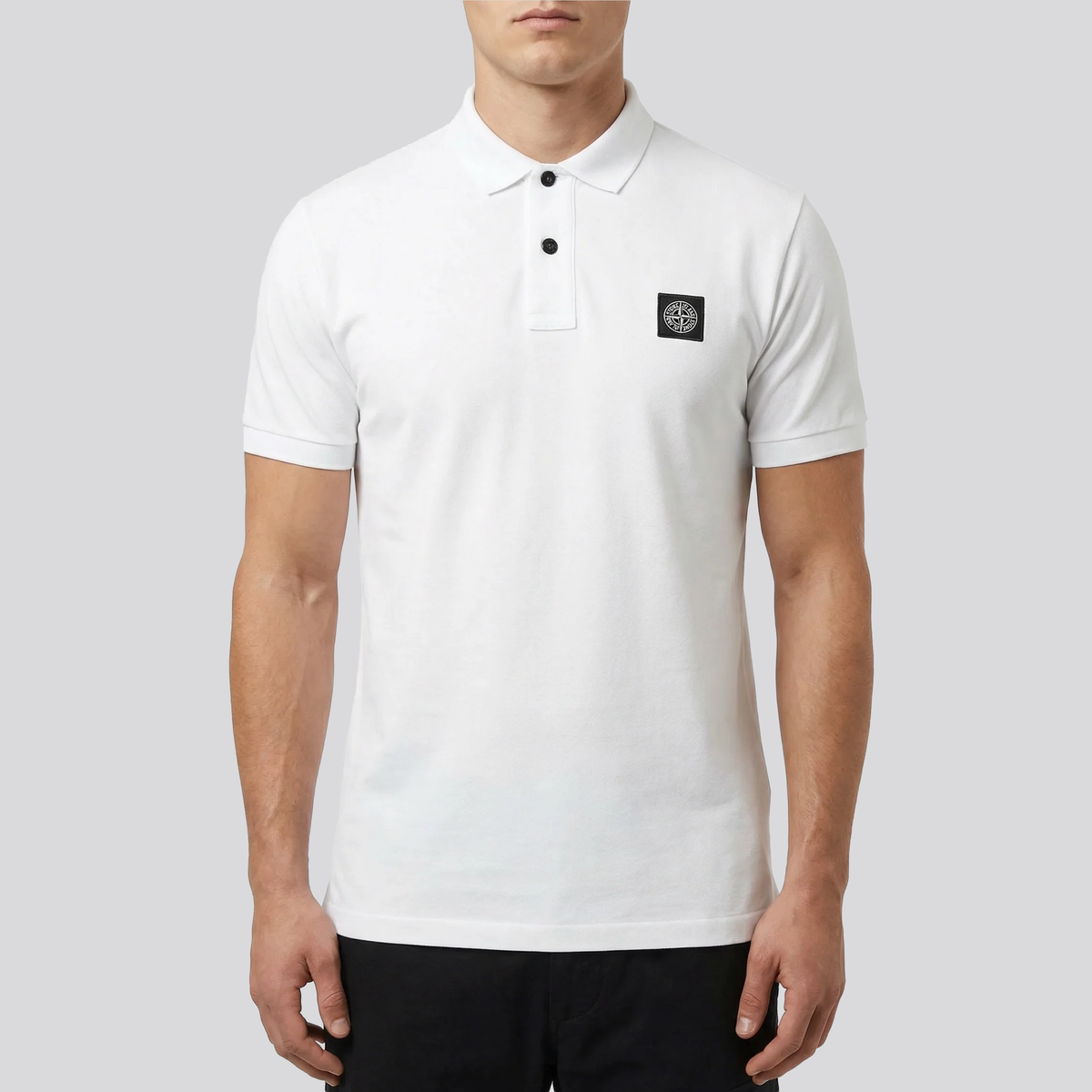 Camiseta Tipo Polo Blanca Stone Island Logo Patch