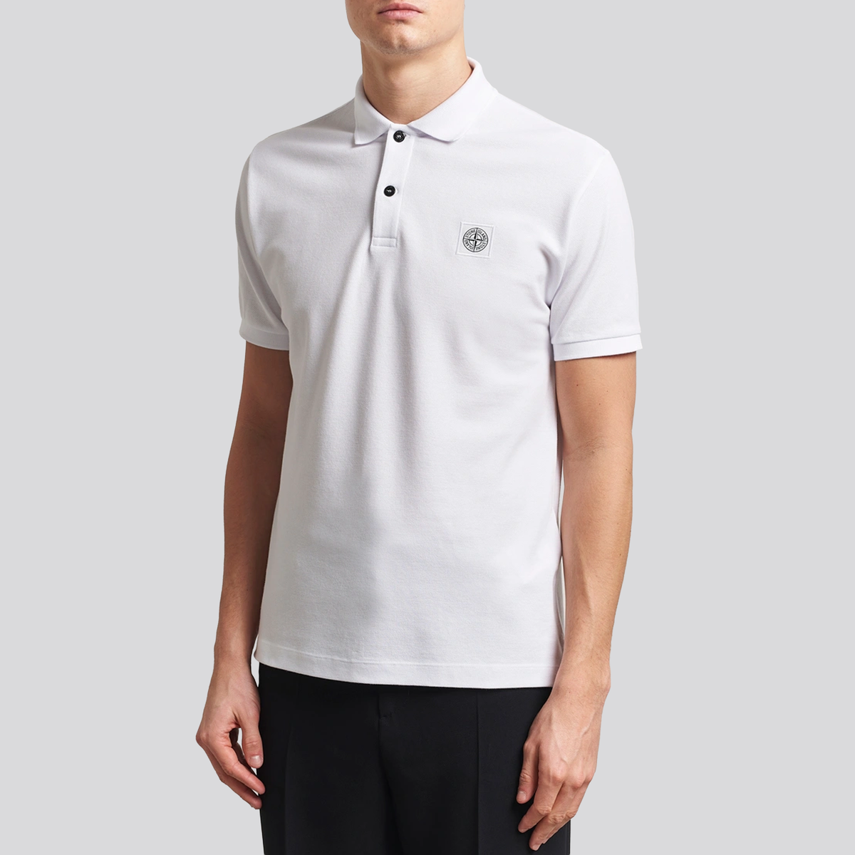 Camiseta Tipo Polo Blanca Stone Island Logo Patch