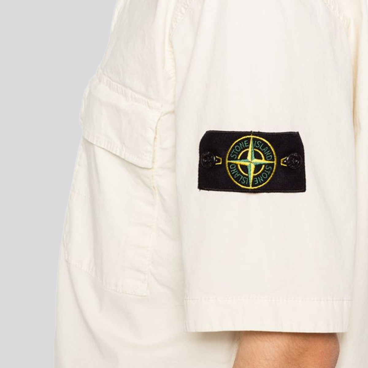 Camisa Crema Stone Island Logo Patch