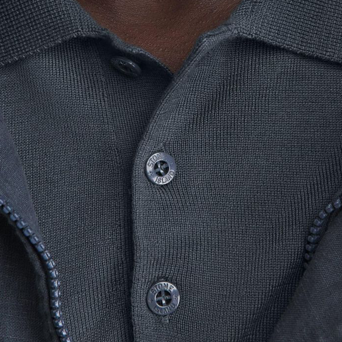 Camiseta Tipo Polo Azul Stone Island Ghost Manga Larga