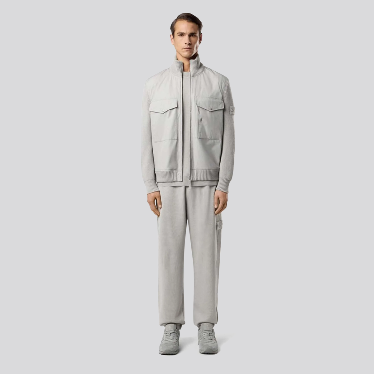 Sudadera Gris Stone Island Logo Patch Ghost