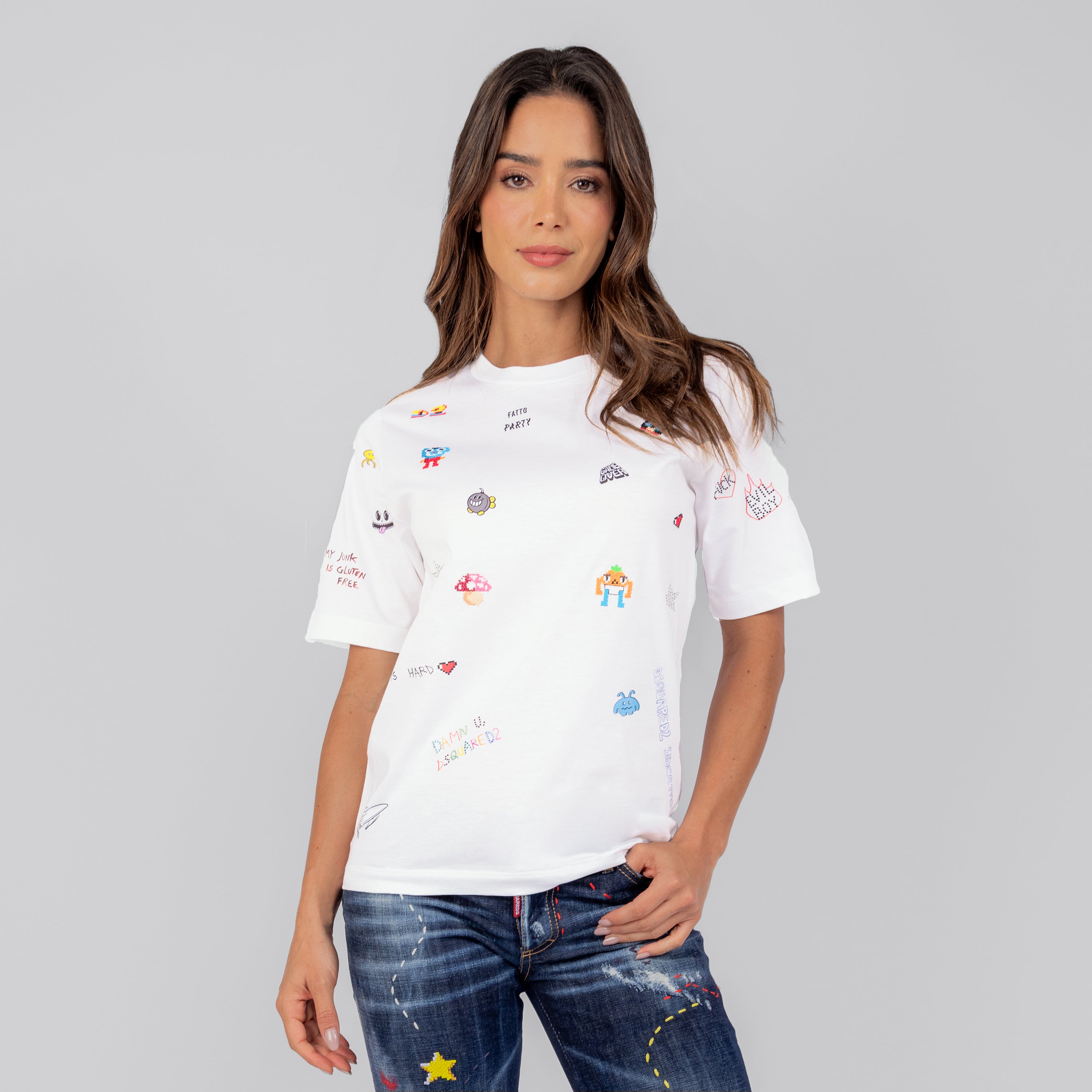 Camiseta Blanca Dsquared2 Multilogos Embroidered