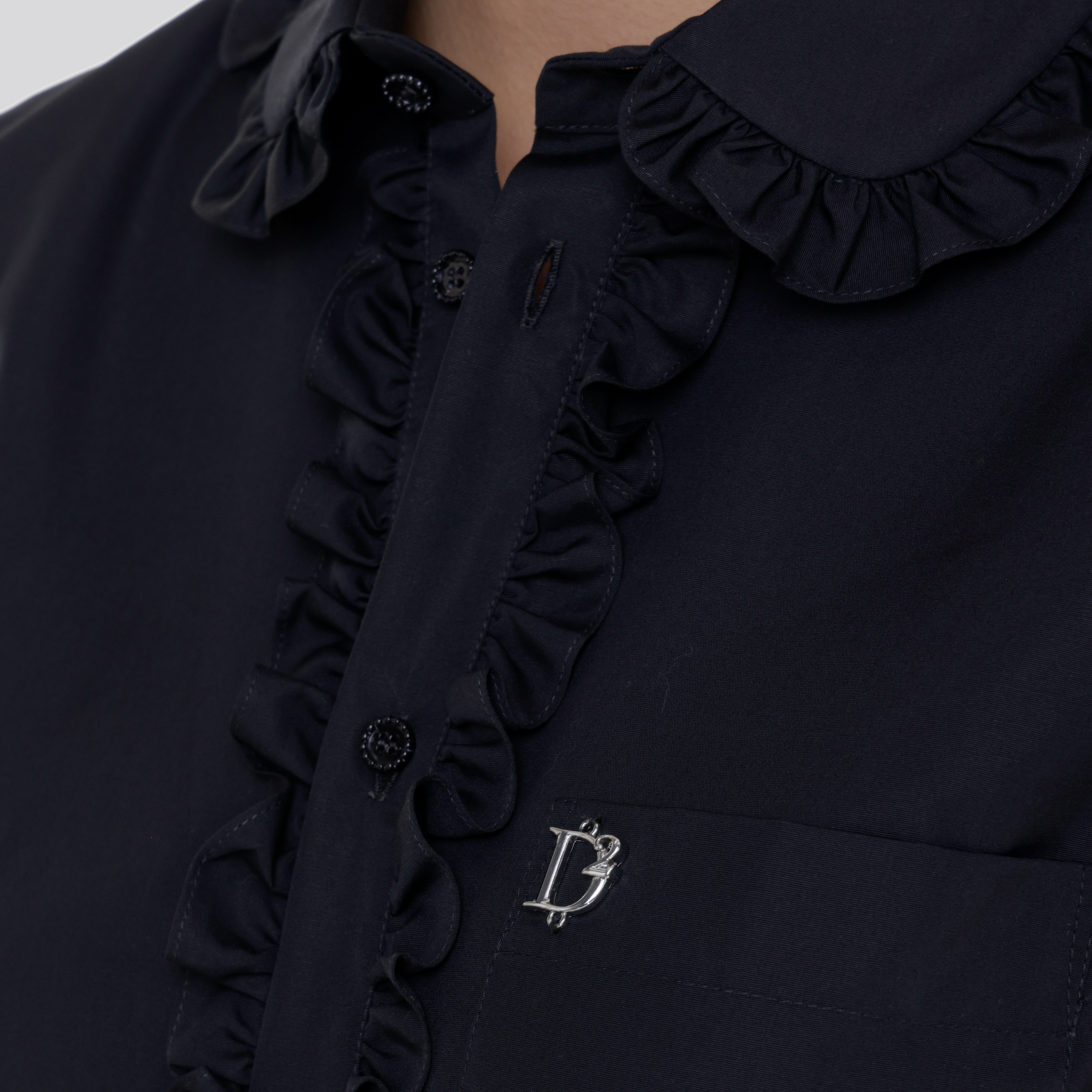 Camisa Negra Dsquared2 Ruffled-Trim