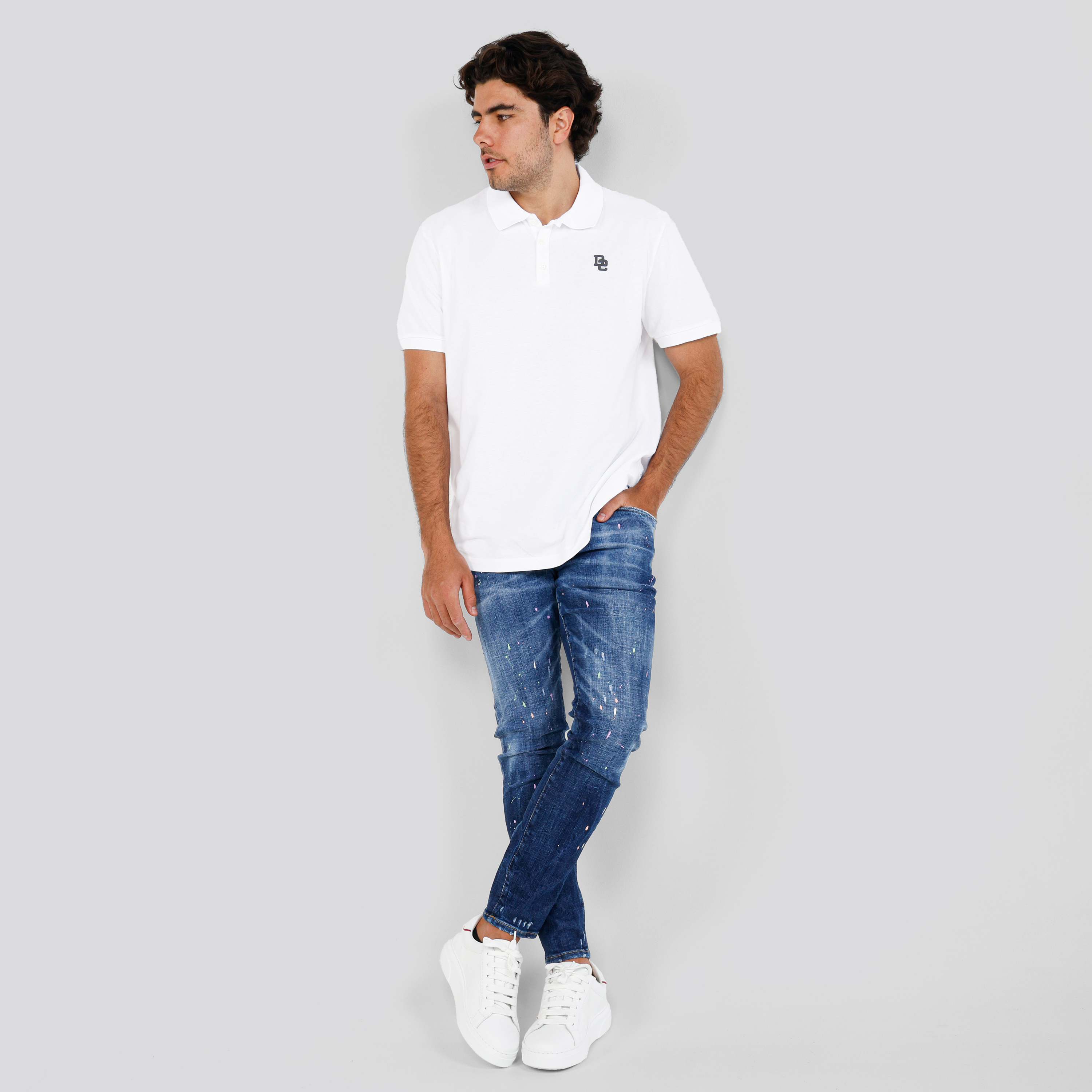 Camiseta Tipo Polo Blanca Dsquared2 D2 Patch
