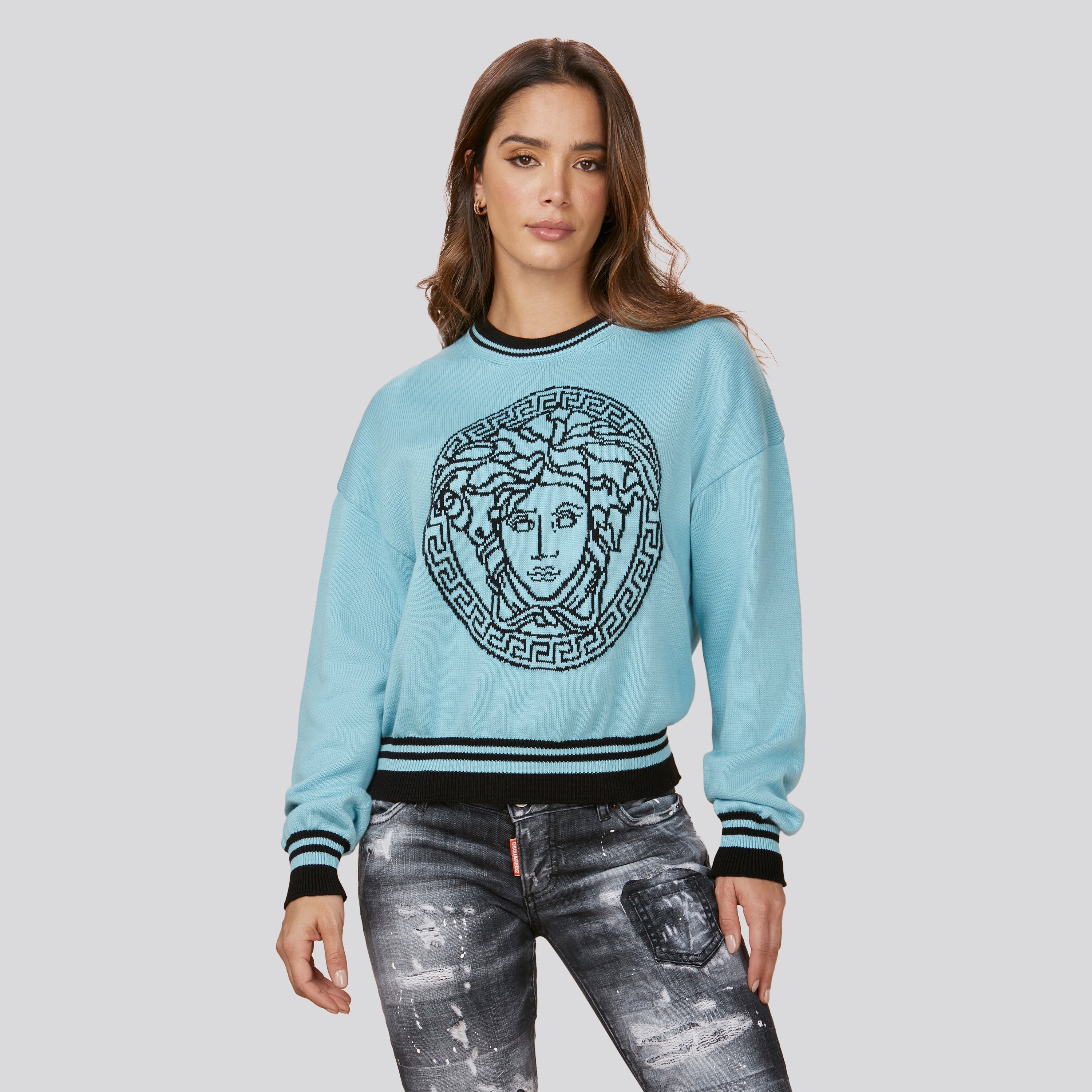 Buzo Azul Versace Intarsia
