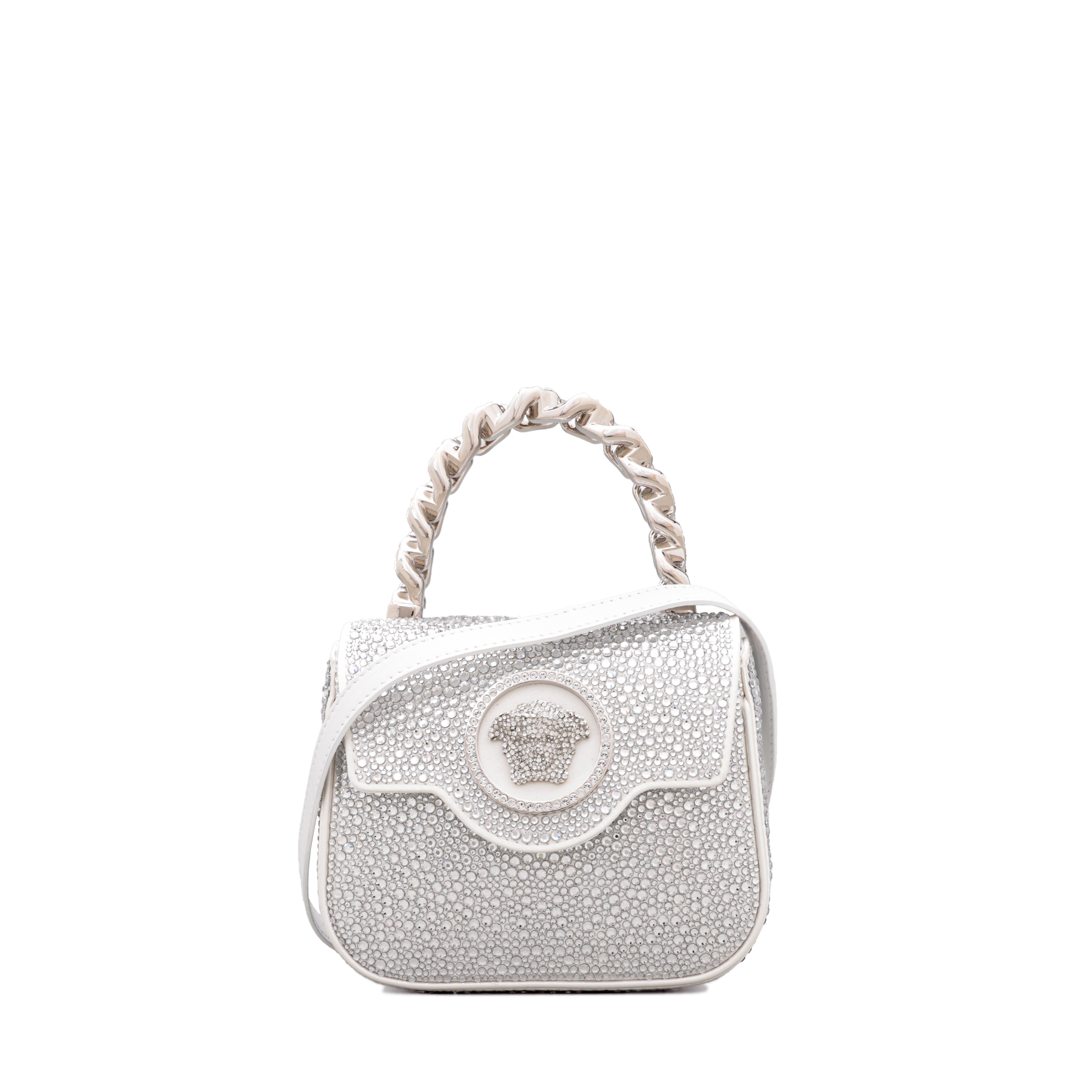 Cartera Plateada Versace La Medusa Crystals